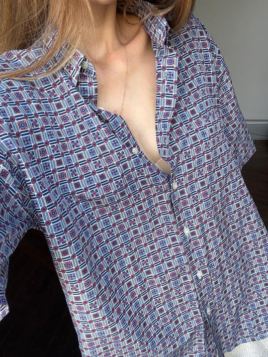 Vintage cool pattern blue men button down.