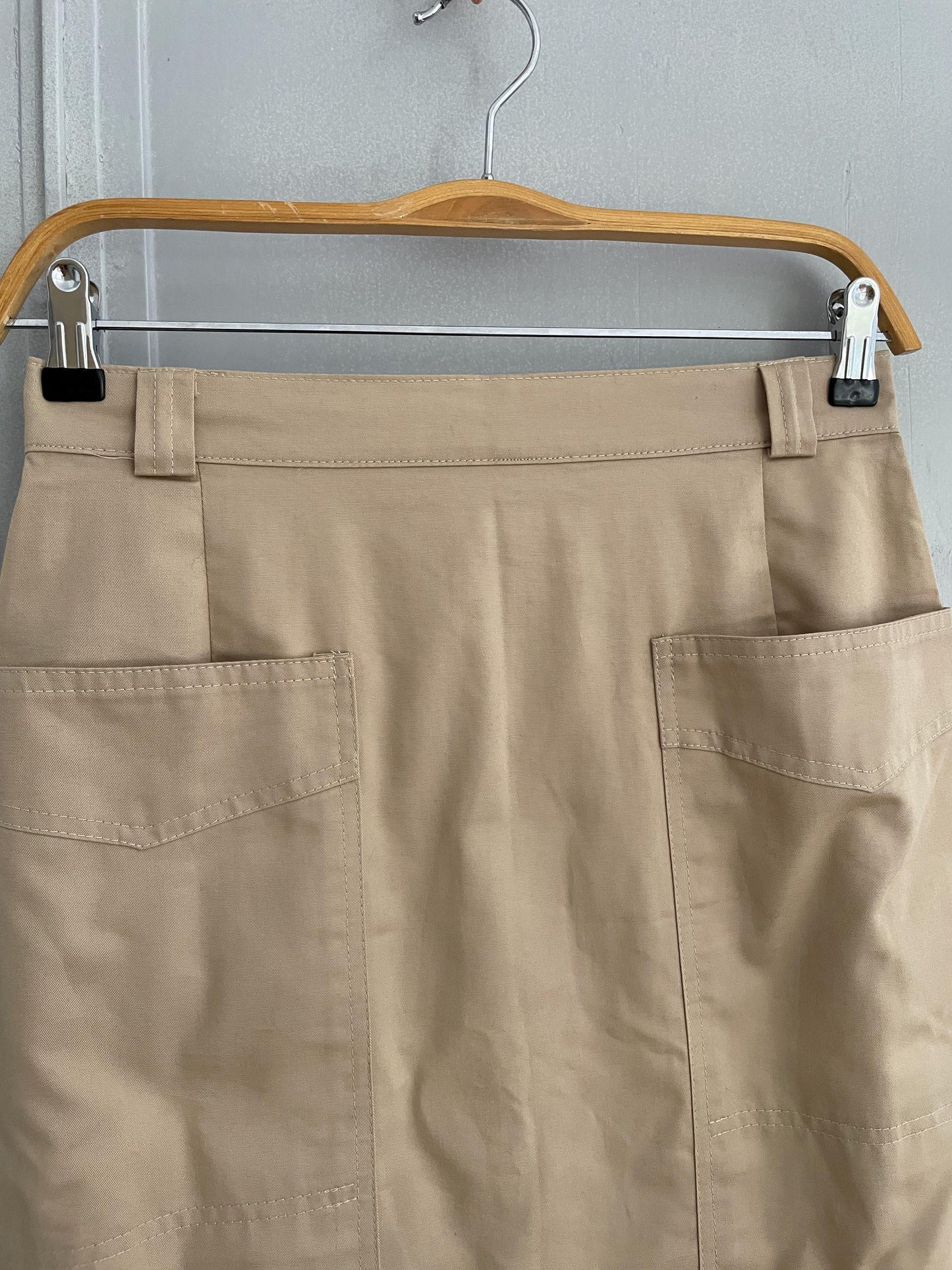 High-Waisted Beige cotton pencil Skirt with Pockets, Minimalist Neutral Skirt, Casual Chic Knee-Length Skirt for Women, Summer Workwear