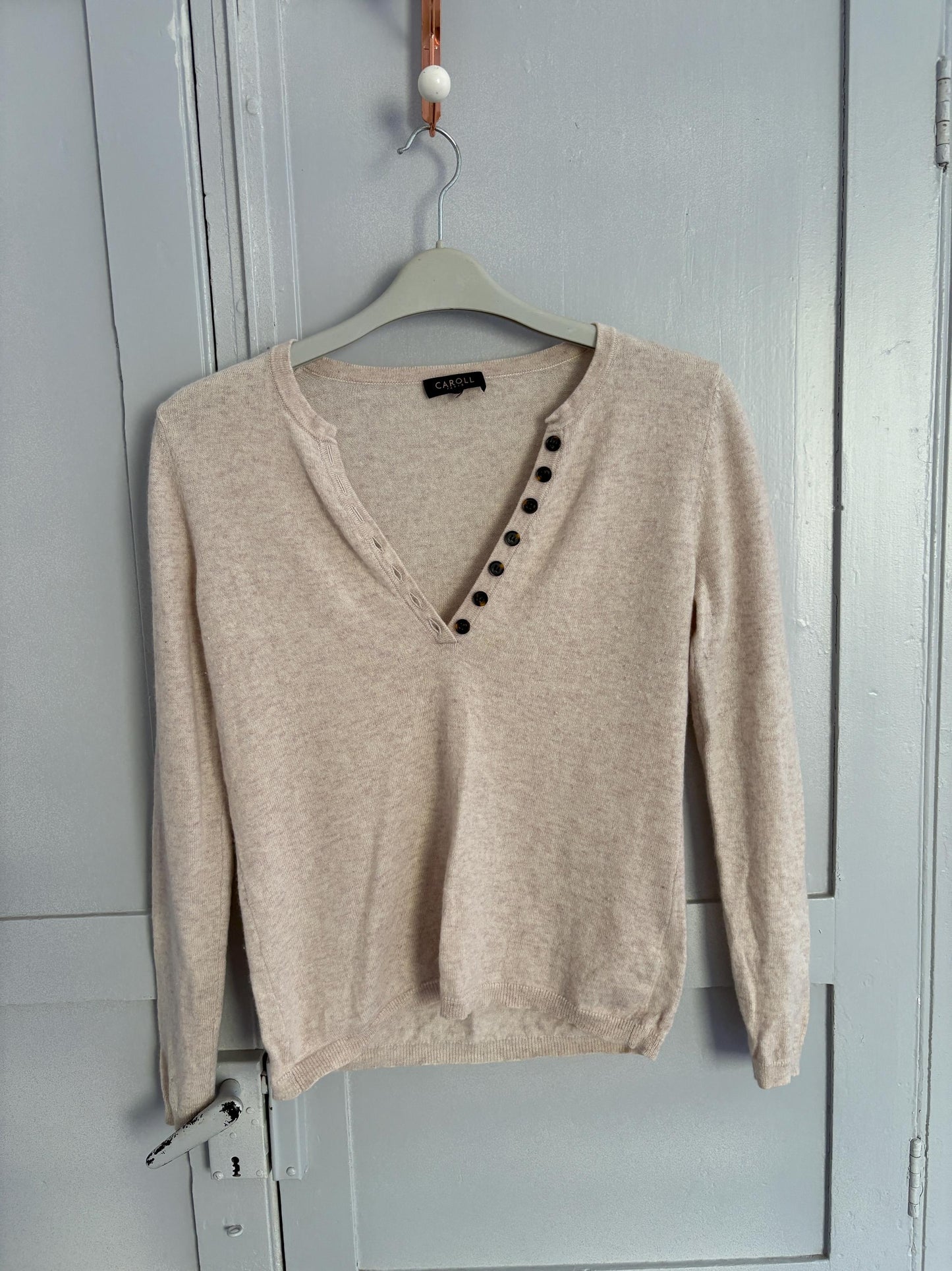 Vintage ivory jumper by Caroll Paris, Super soft pullover, Vintage eggshell knitwear, French designer knitwear, Cashmere blend shirt, XS
