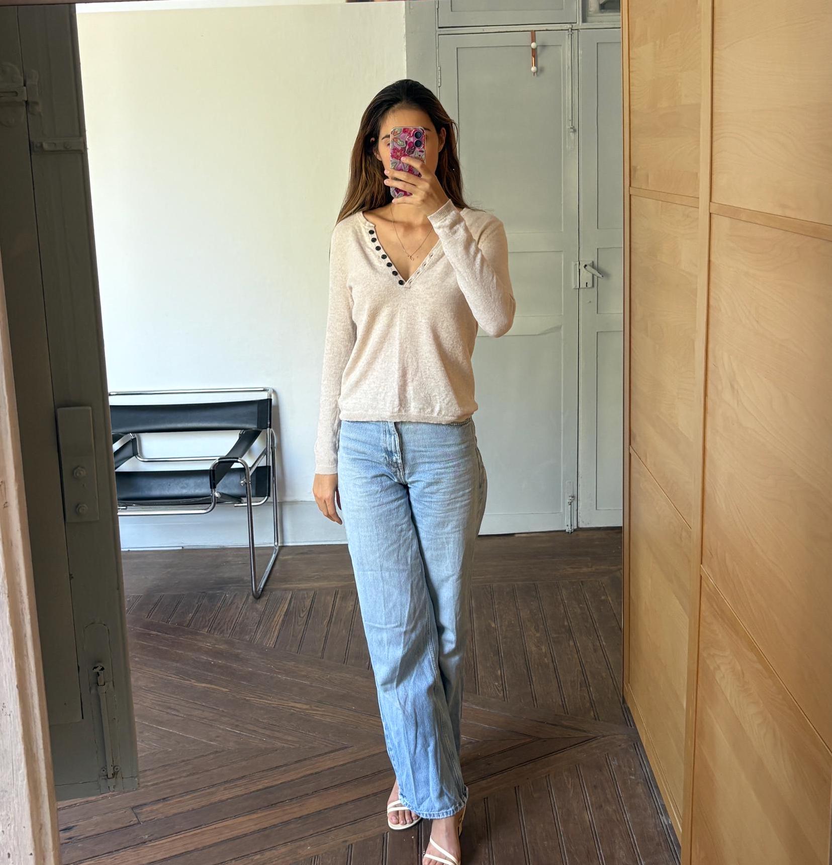 Luxe ivory jumper by Caroll Paris, Super soft pullover, Vintage eggshell knitwear, French designer knitwear, Cashmere blend shirt, XS