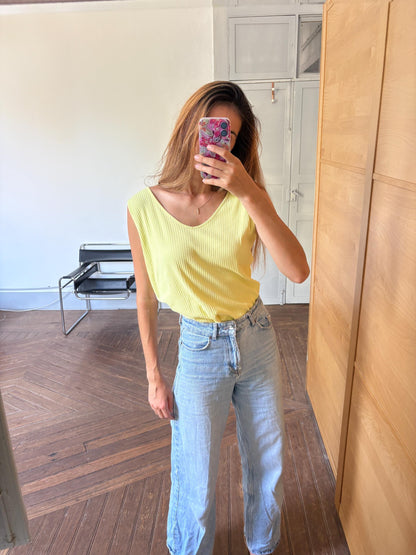 Vintage Pastel Yellow Burberry Tank Top — fabric close-up
