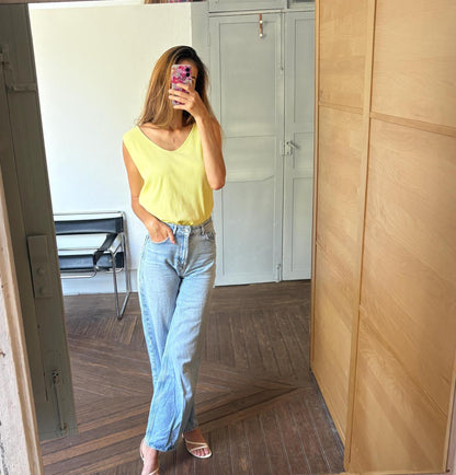Vintage Pastel Yellow Burberry Tank Top — back view