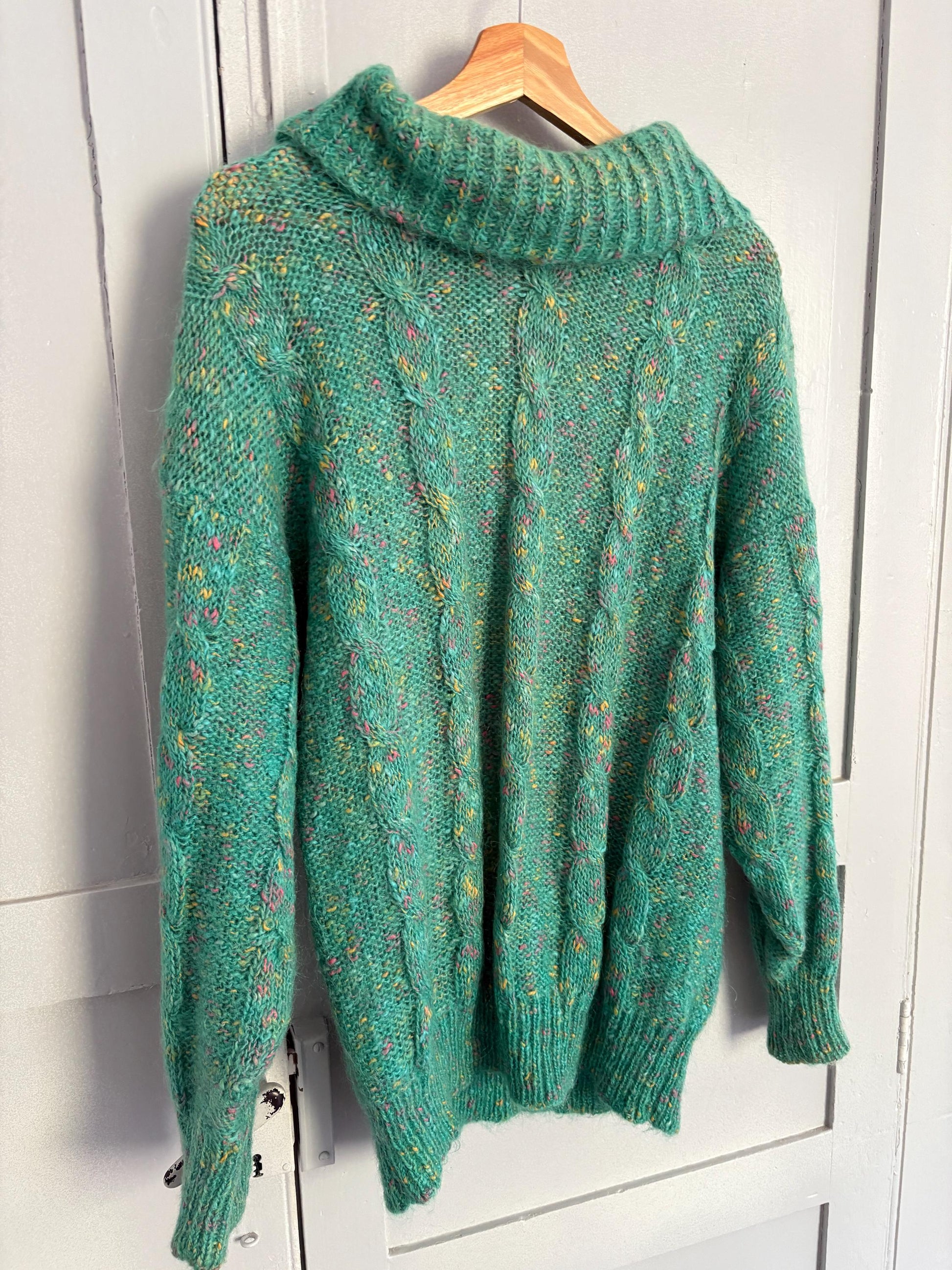 Carla Barbera vintage green confetti pullover, Italian designer jumper, Retro colourful knitwear, 80s ugly Christmas sweater