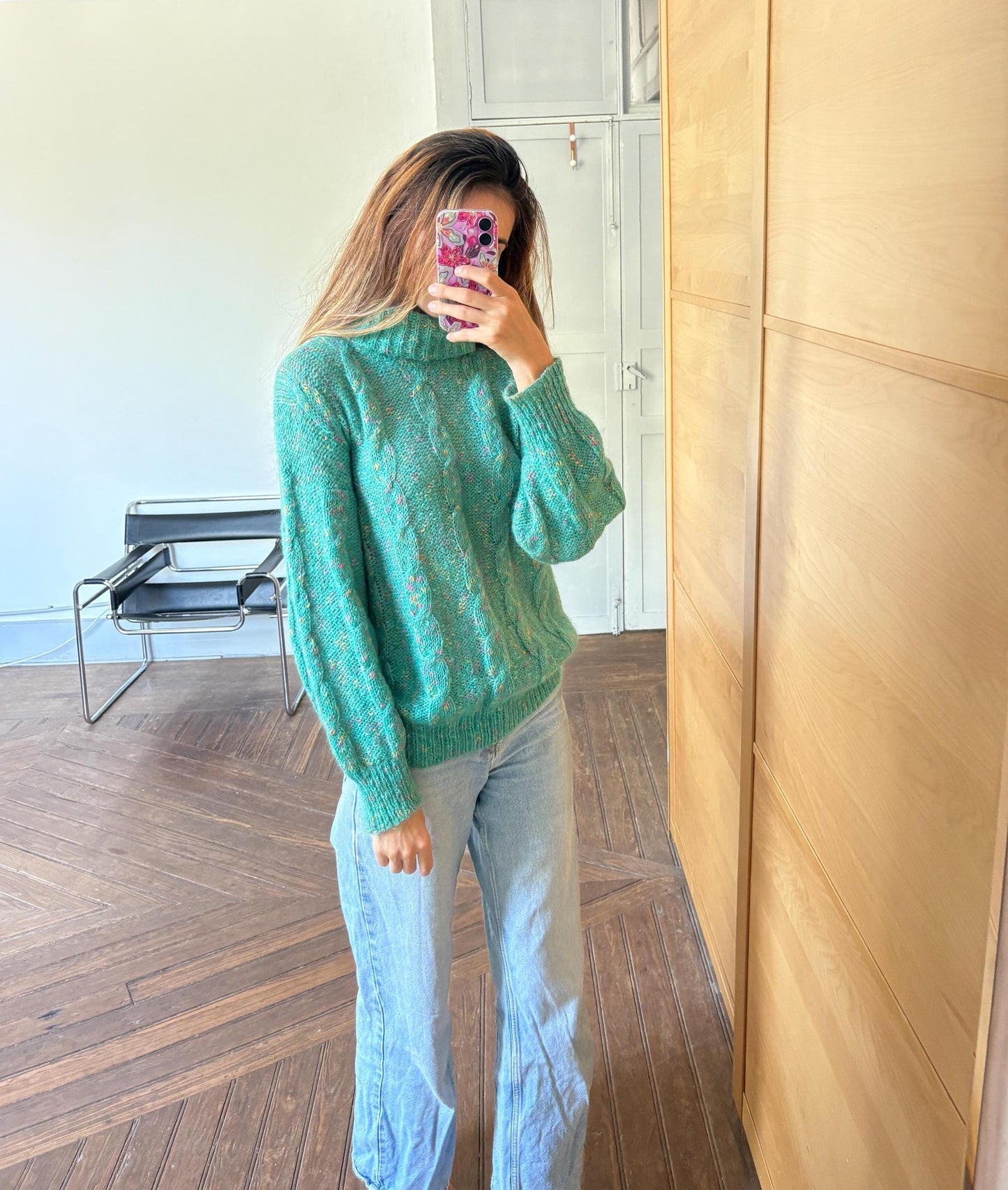 Carla Barbera vintage green confetti pullover, Italian designer jumper