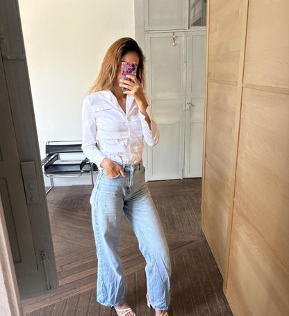 Italian White Vintage Blouse — fabric close-up