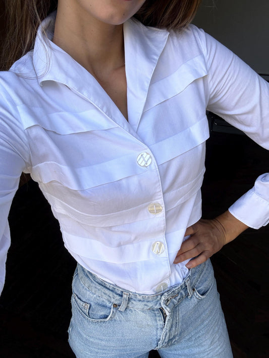 Vintage Italian design white woman button down shirt.