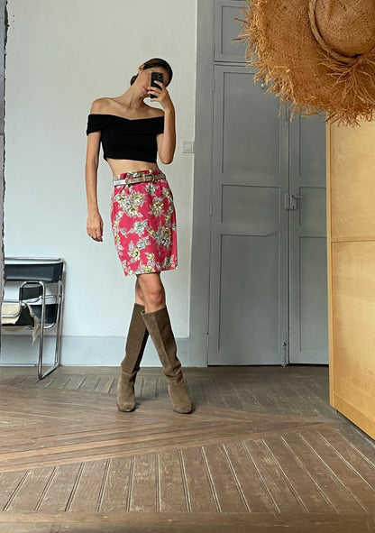 High Waist Retro Pink Floral Skirt — additional view 6