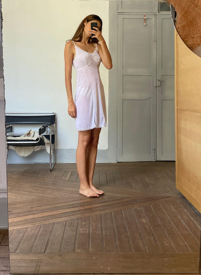 Vintage white and pink floral night dress, Sexy sheer nightie,