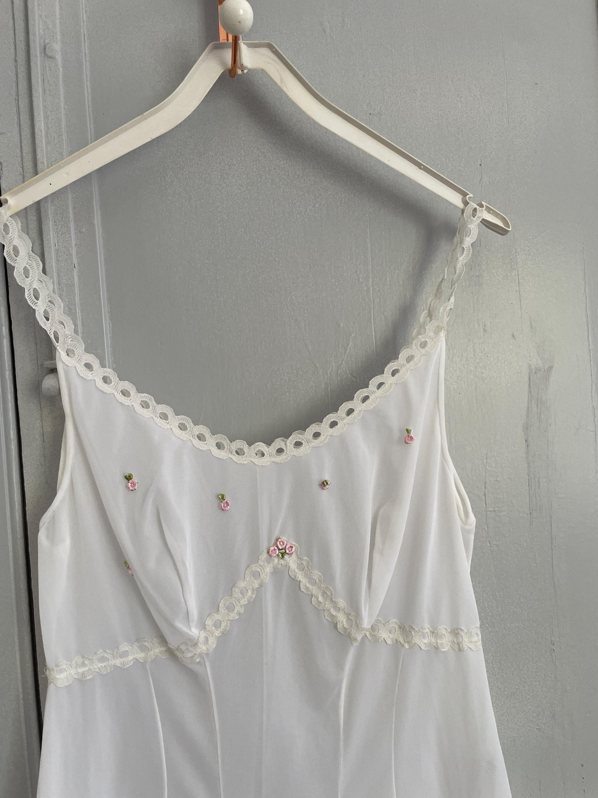Vintage pink floral night dress, Cute short pyjamas, Sexy sheer nightie, Elegant night wear, White slip dress