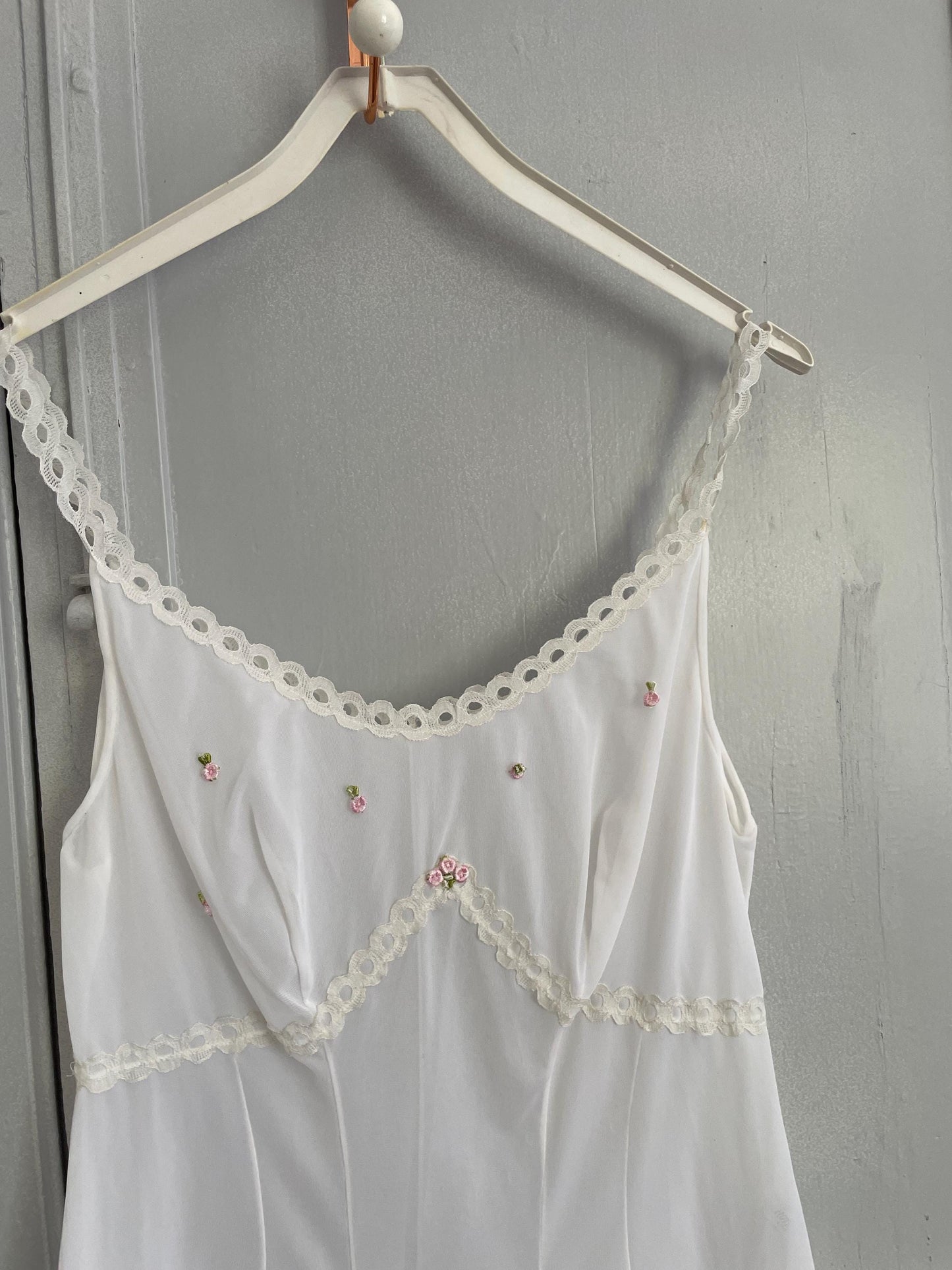 Vintage white and pink floral night dress, Sexy sheer nightie,