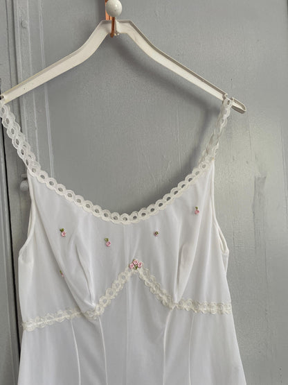 Vintage white and pink floral night dress, Sexy sheer nightie,