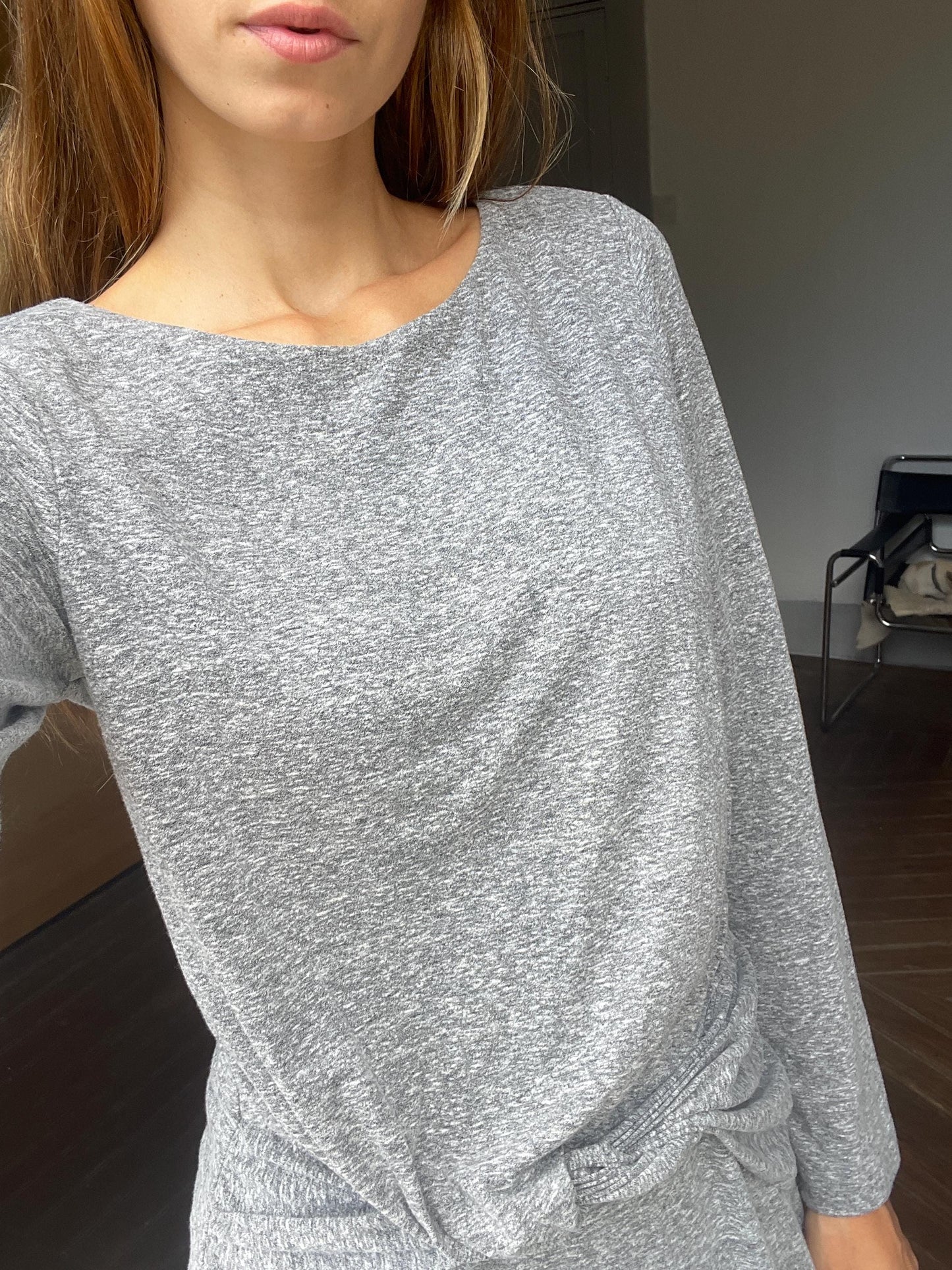 Long light grey dress, Soft winter maxi dress, Long sleeve Sandwich dress, woman clothing size L