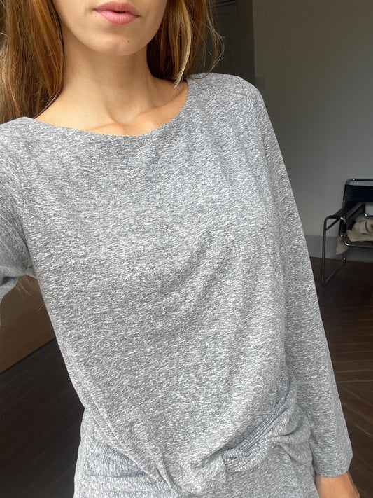 Long light grey dress, Soft winter maxi dress, Long sleeve Sandwich dress, woman clothing size L