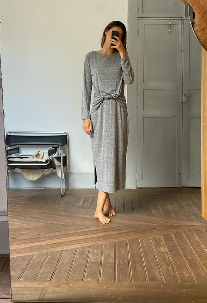 Long light grey winter maxi dress, Sandwich woman clothing size L
