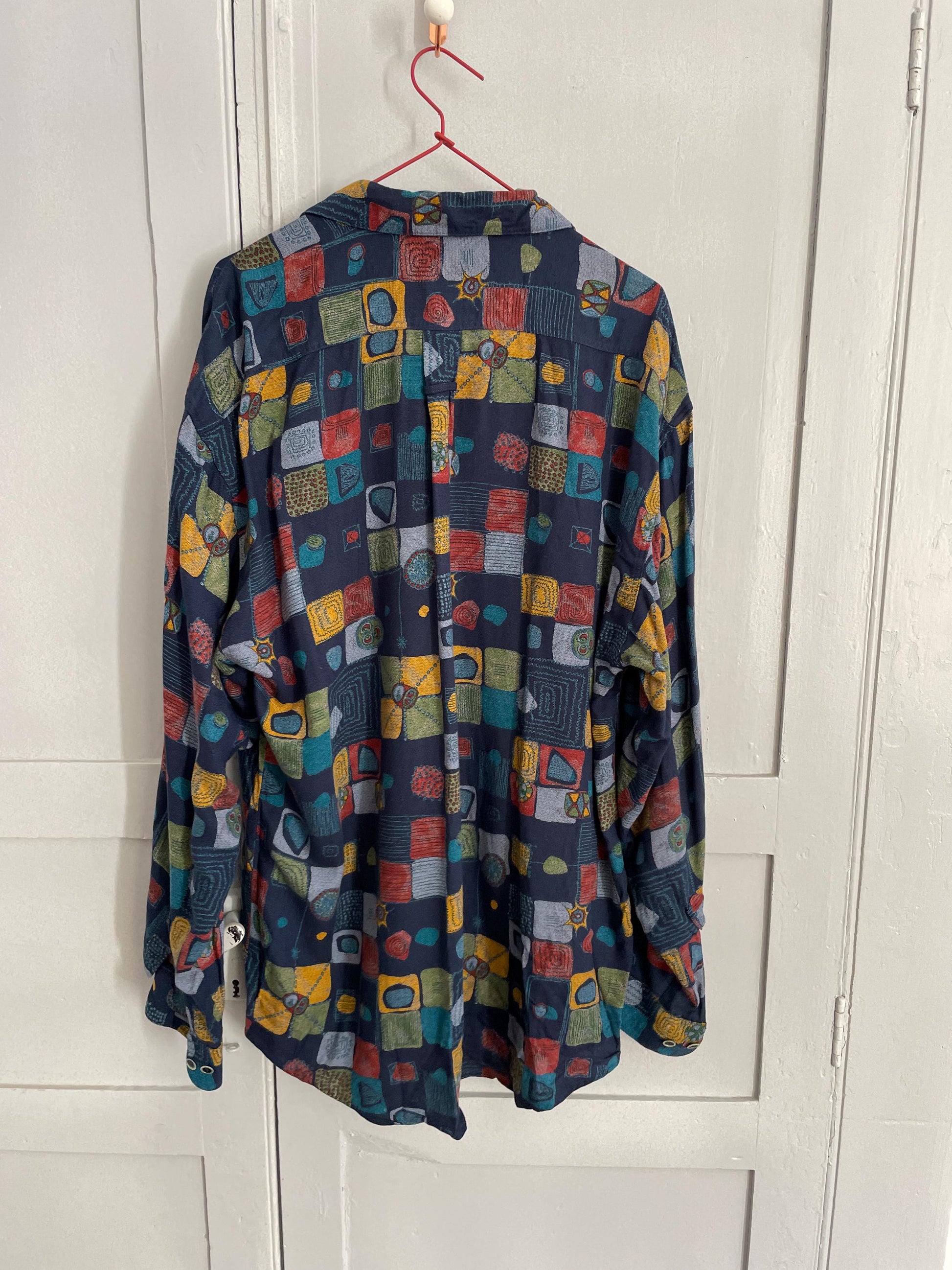 Retro vintage Haupt long sleeve shirt, Colourful 80s blouse, Playful super soft button down shirt