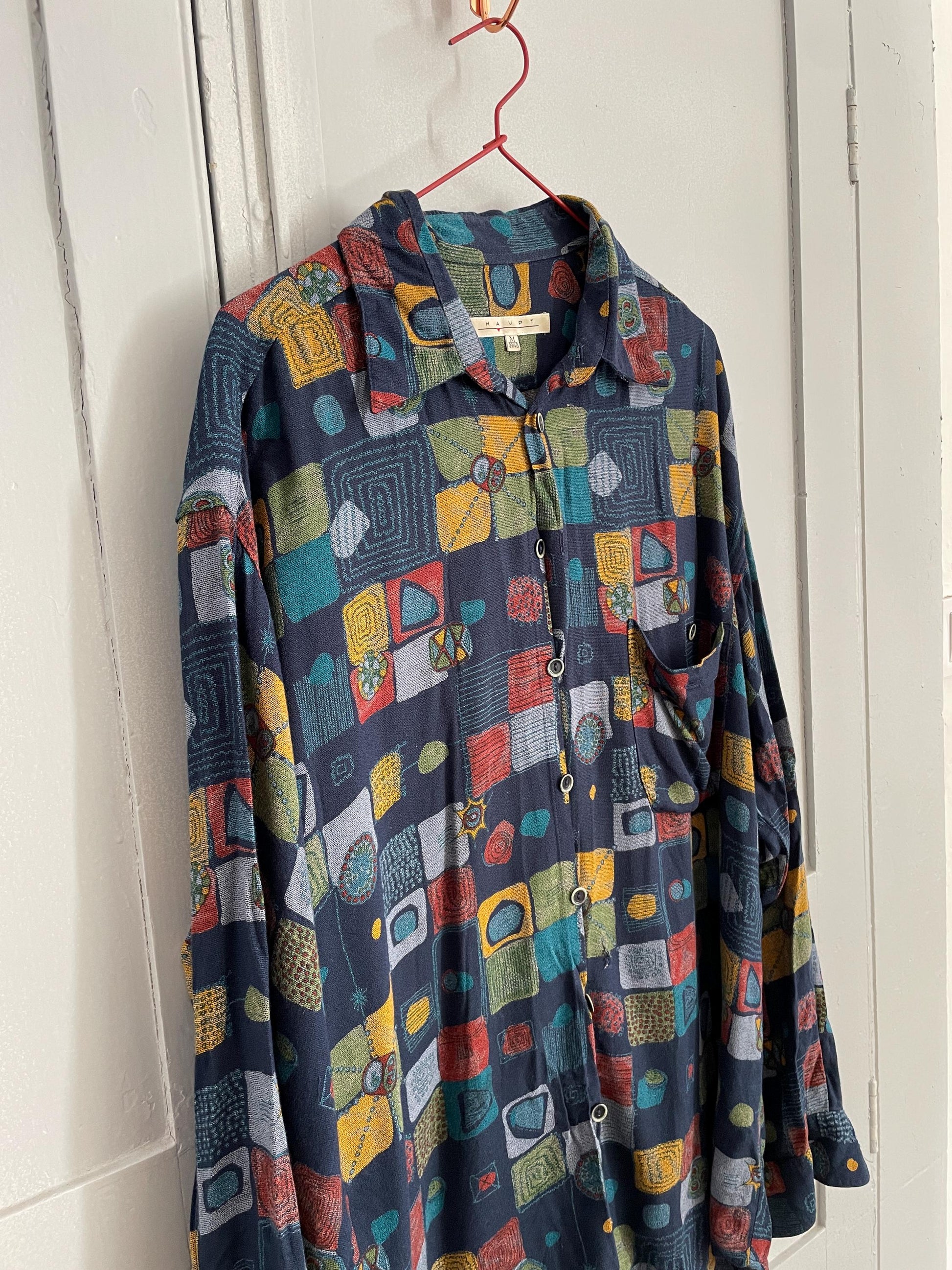 Retro vintage Haupt long sleeve shirt, Colourful 80s blouse, Playful super soft button down shirt
