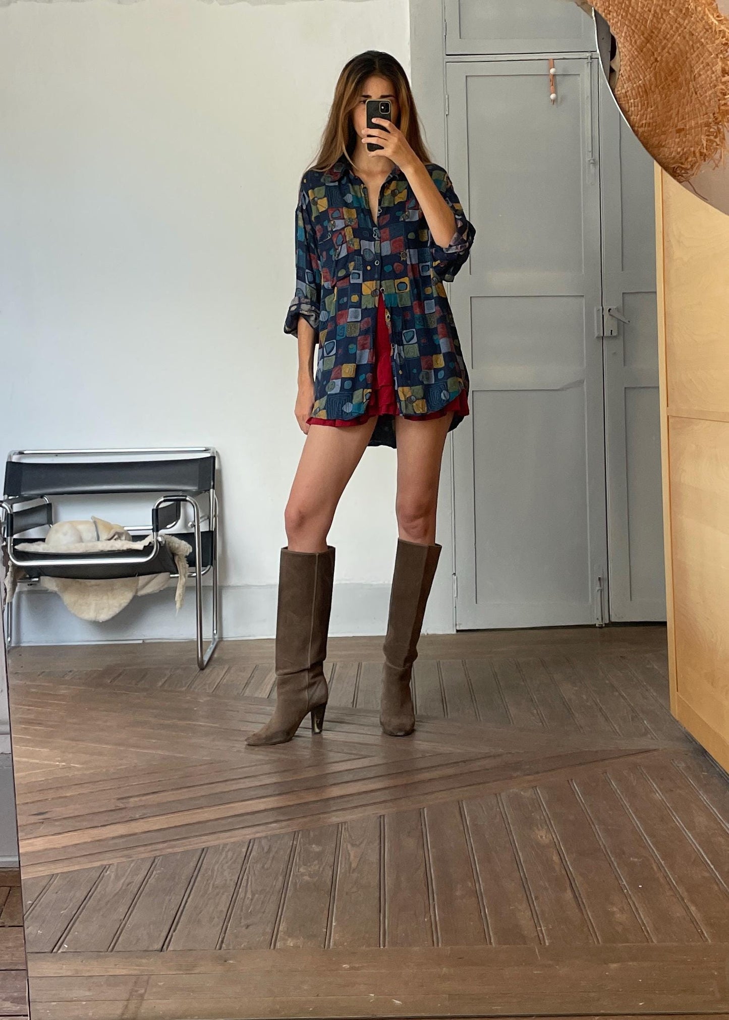 Retro vintage Haupt long sleeve shirt, Colourful 80s blouse, Playful super soft button down shirt