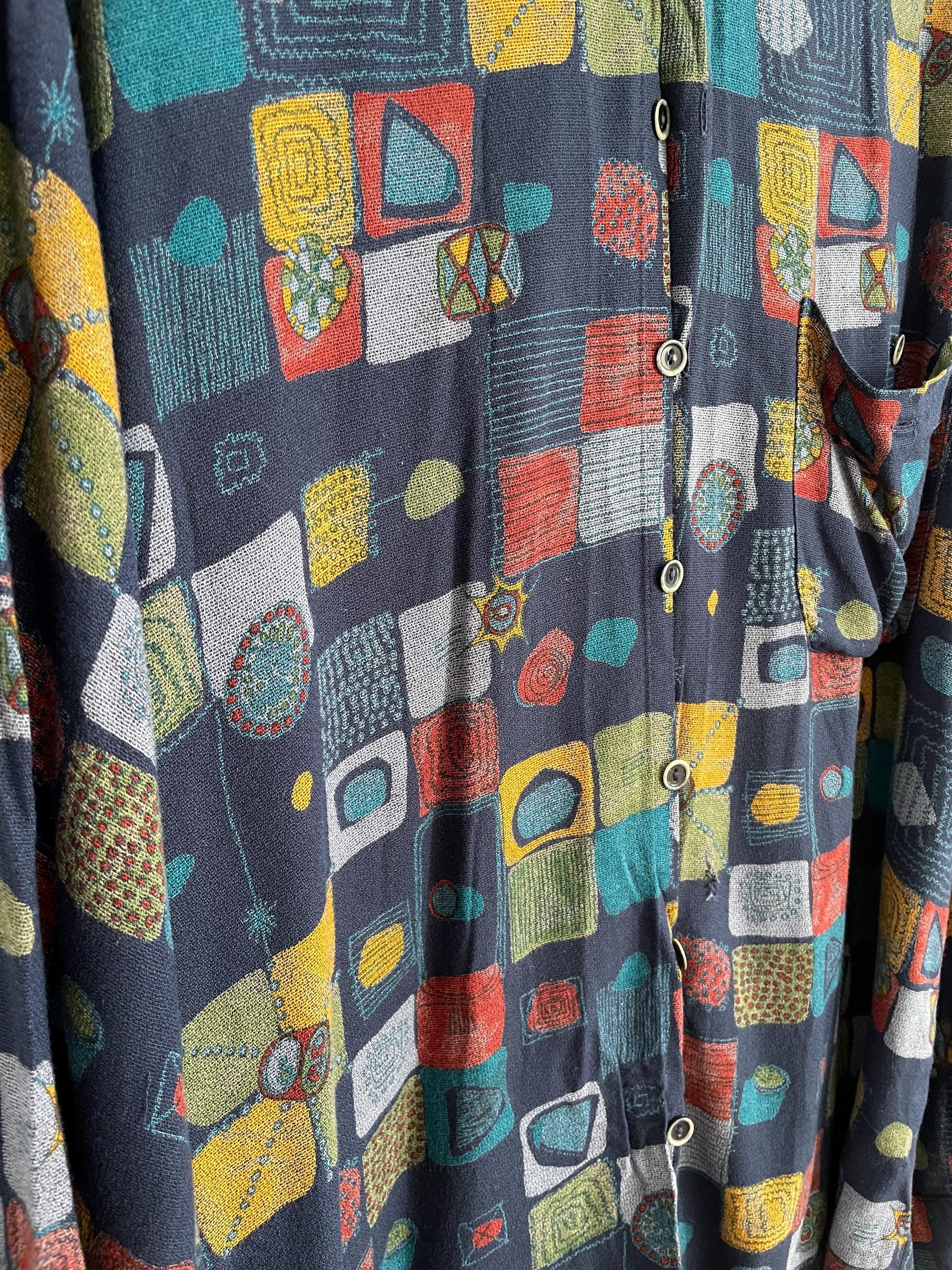 Retro vintage Haupt long sleeve shirt, Colourful 80s blouse, Playful super soft button down shirt