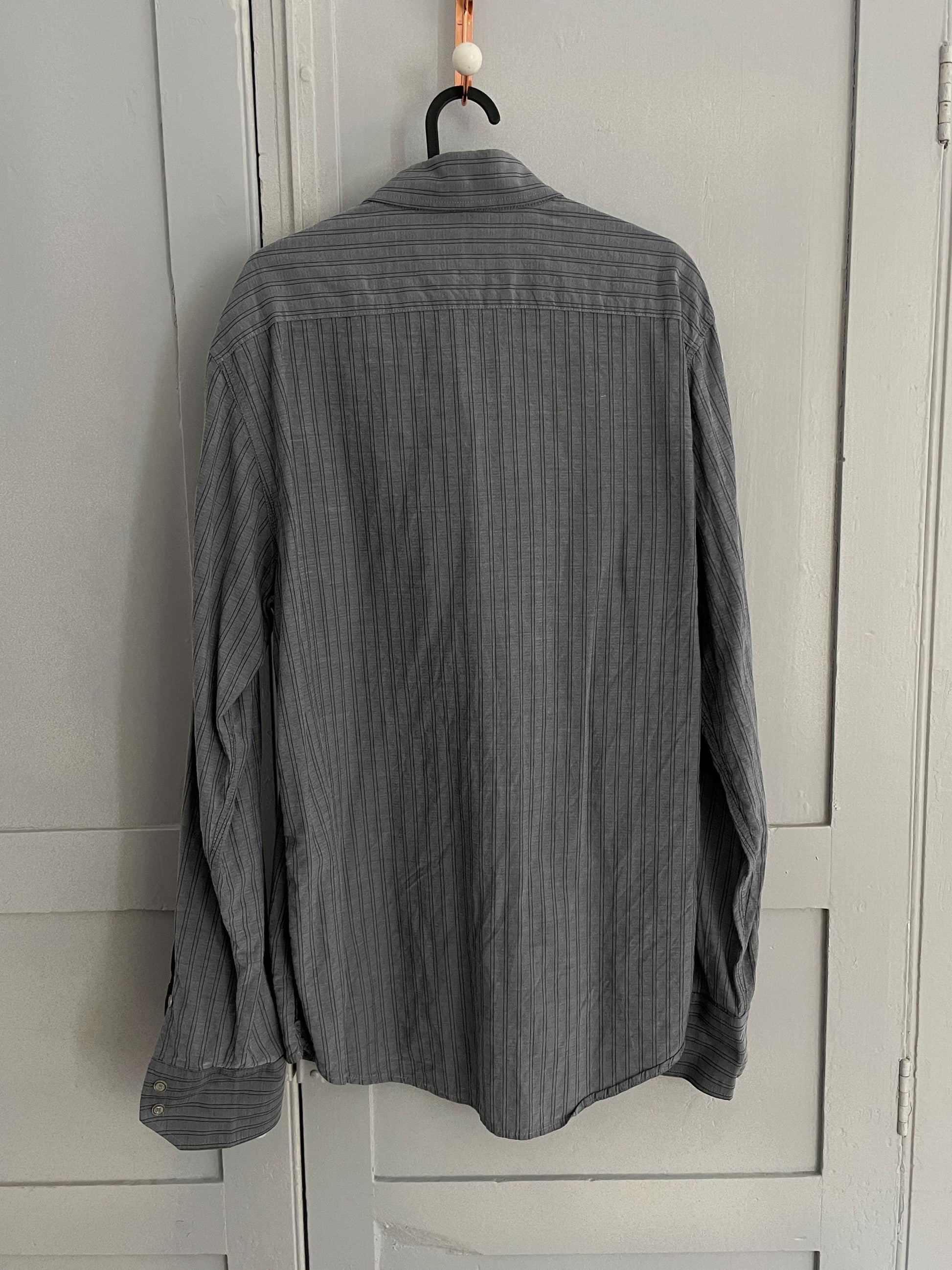 AJ Armani Jeans grey striped Button Down Shirt | Vintage High End Luxury Designer
