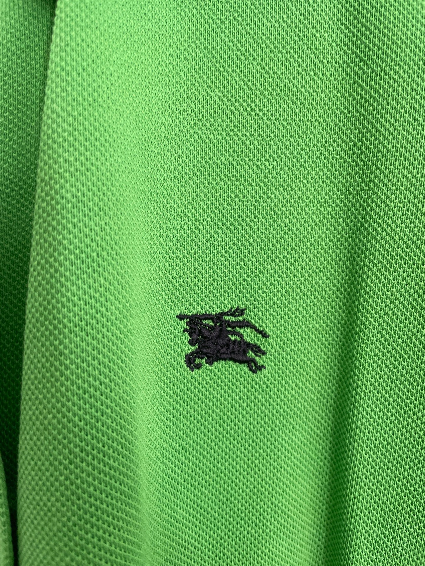 Vintage Burberrys green polo blouse – size S / EU 36, short sleeve, navy trim, preppy designer top