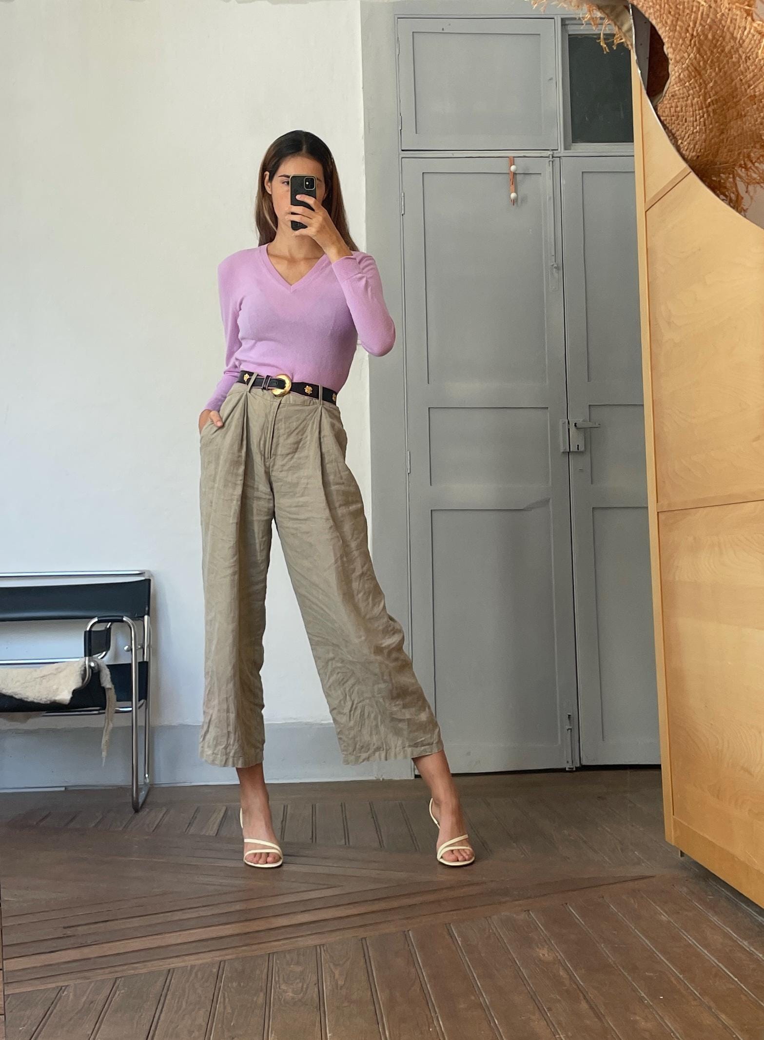 United Colors of Benetton lilac wool sweater – XS, v-neck, soft pure wool knit, violet vintage jumper, minimalist layering piece