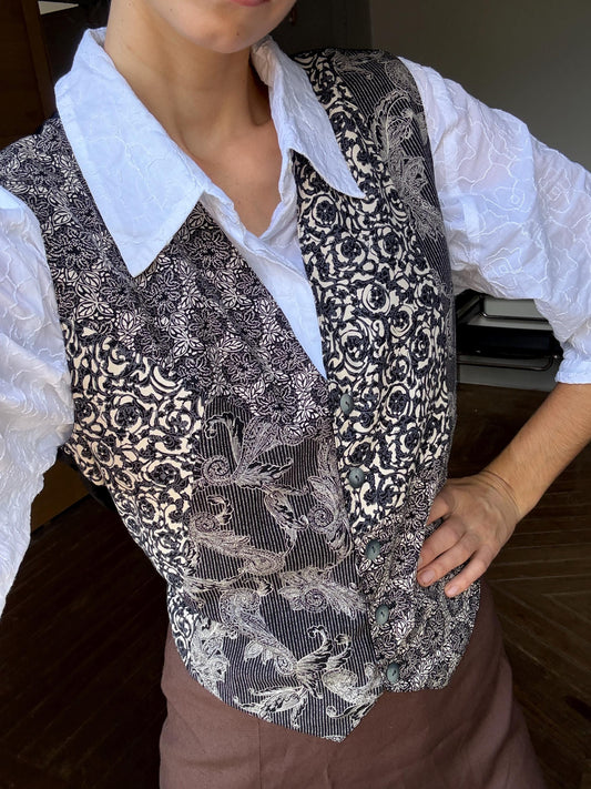 Italian Silk Tapestry Vest, Women gilet, Sleeveless jacket, Vintage light academia waistcoat, Bohemian smart clothing, 80s waistcoat, M