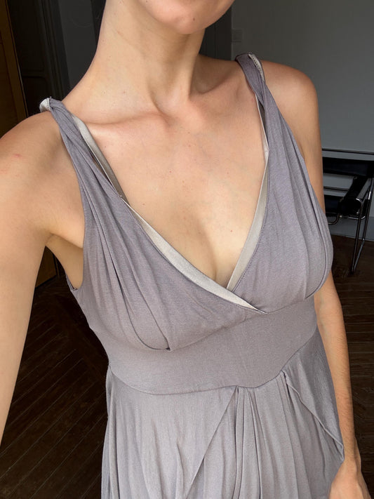 Vintage grey midi Dress, Sleeveless sexy Slip Dress, Minimalist Boho Style, Comfortable summer dress