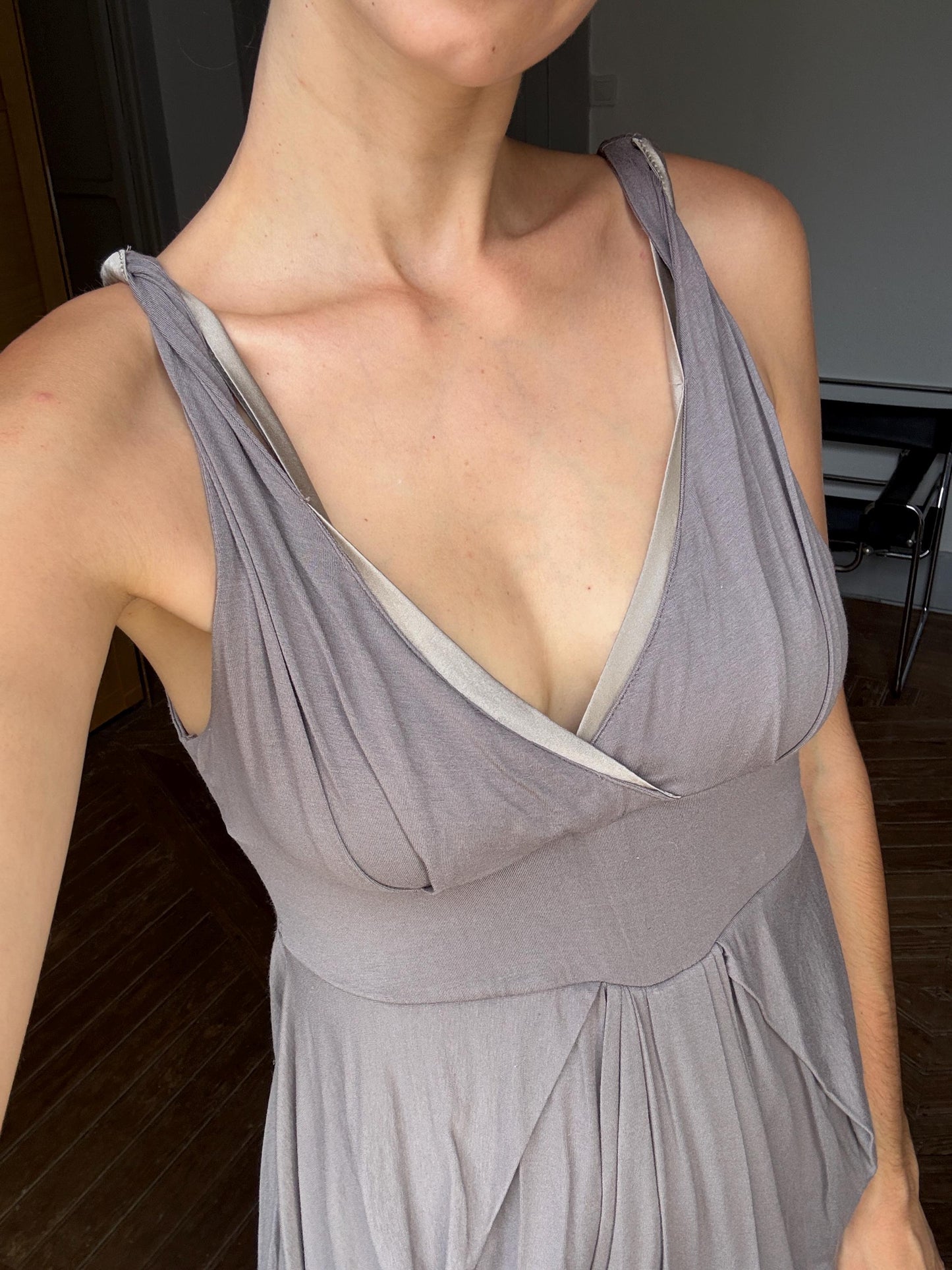 Vintage grey midi Dress, Sleeveless sexy Slip Dress, Minimalist Boho Style, Comfortable summer dress