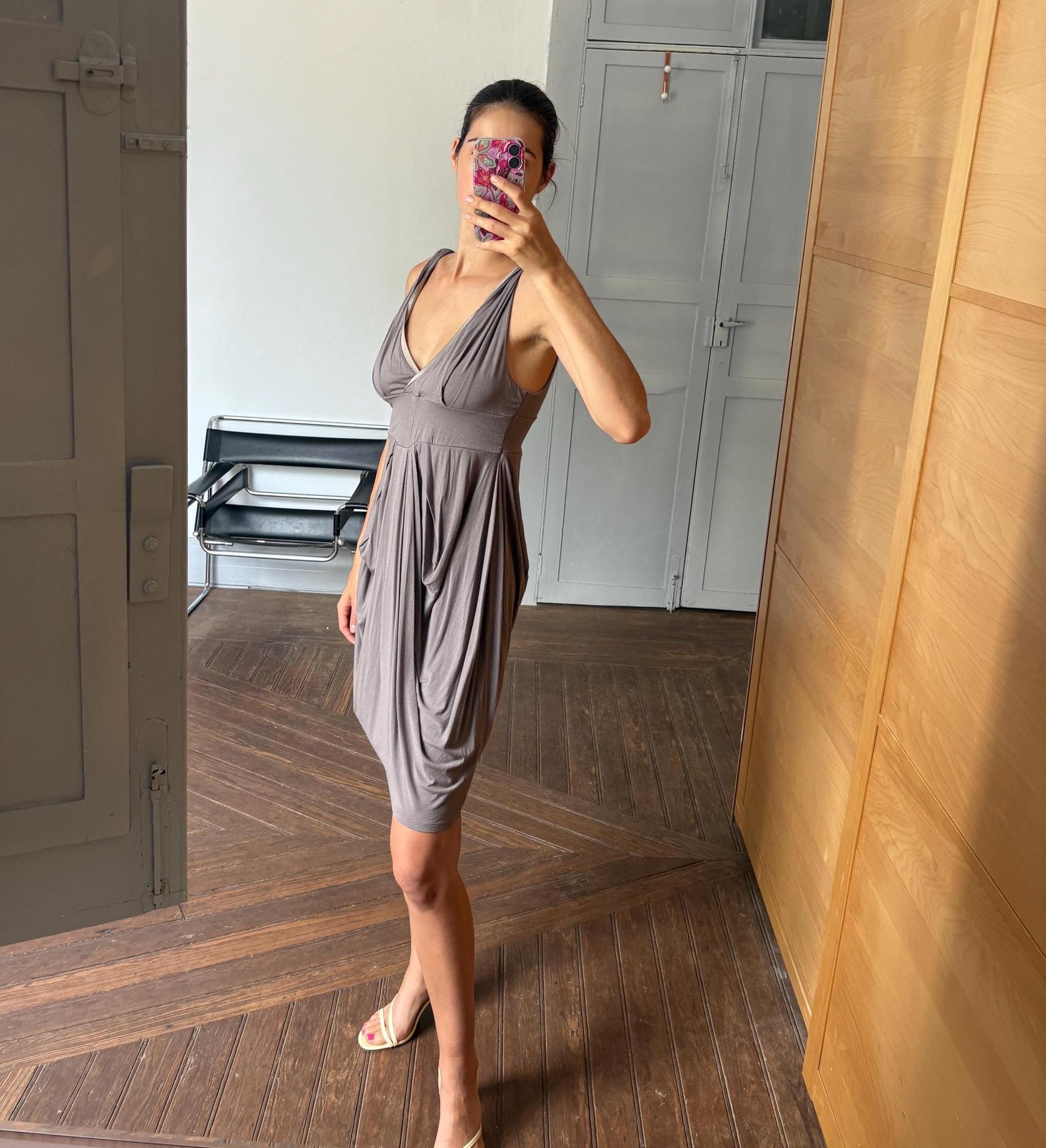 Vintage grey midi Dress, Sleeveless sexy Slip Dress, Minimalist Boho Style, Comfortable summer dress