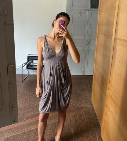 Vintage Grey Sleeveless Midi Dress — back view