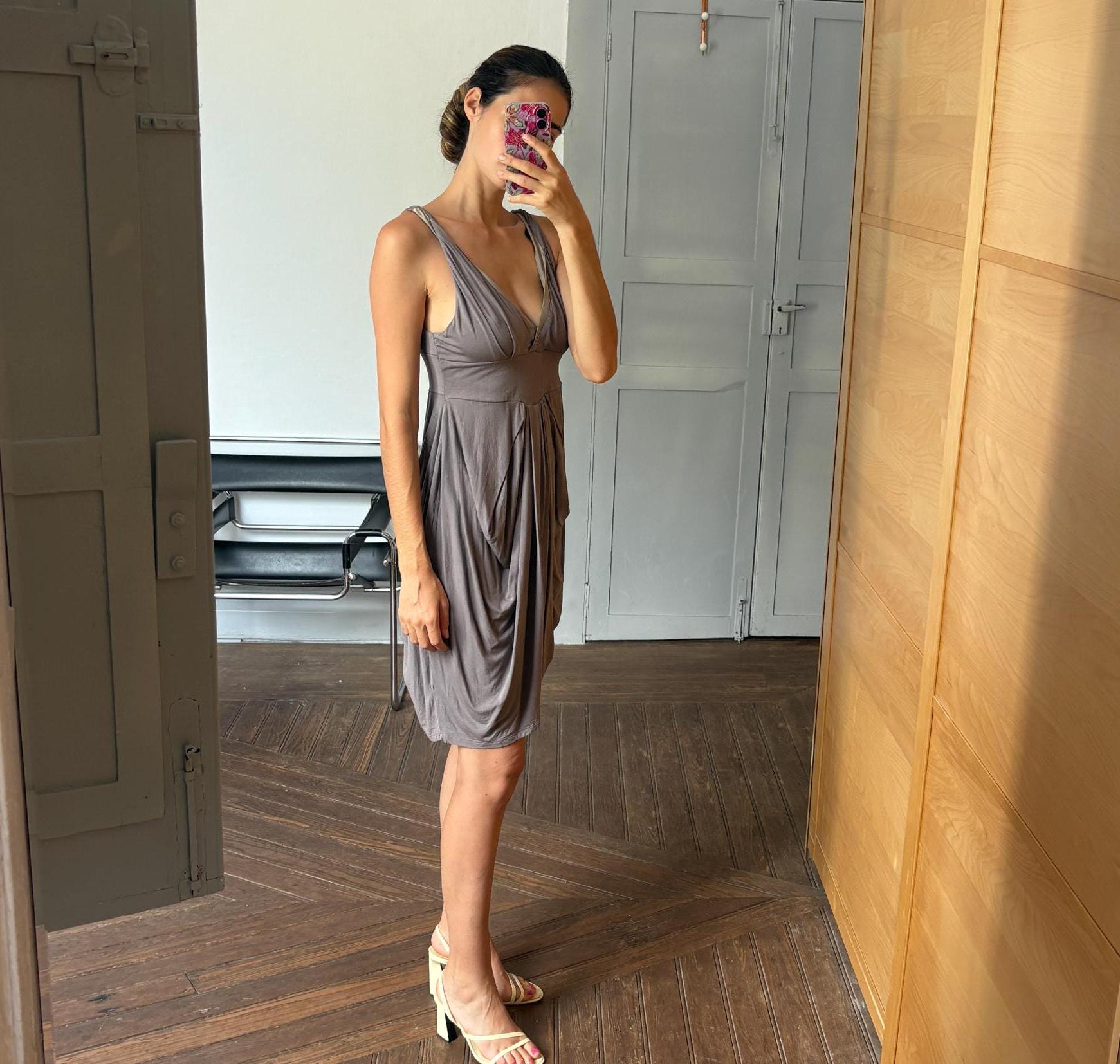Vintage grey midi Dress, Sleeveless sexy Slip Dress, Minimalist Boho Style, Comfortable summer dress