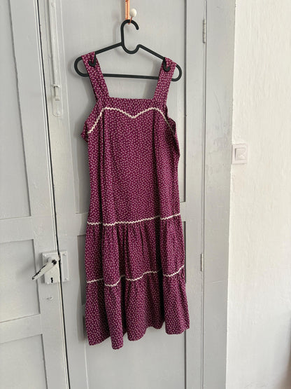 Vintage purple woman dress, Handmade floral midi dress