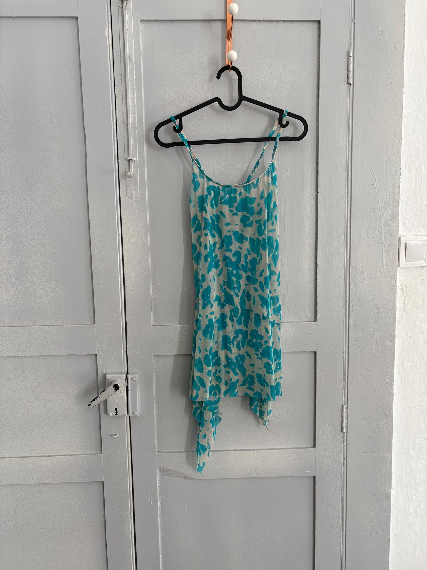 Vintage blue sheer sexy dress, See through net bikini dress, Photoshoot clothing, Playful lingerie