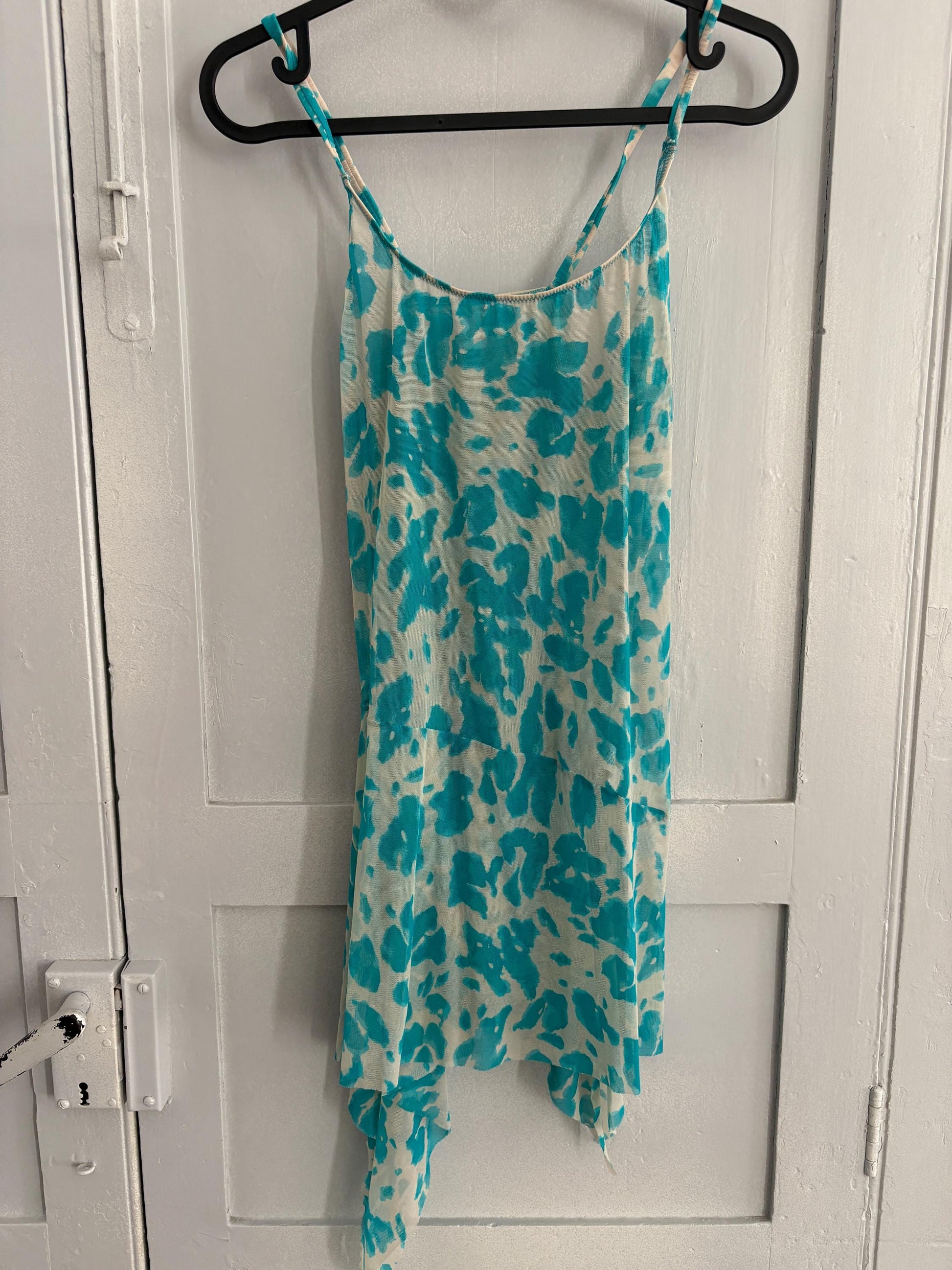 Y2K sexy Vintage blue sheer lingerie dress, See through net bikini dress, Photoshoot clothing, Playful lingerie