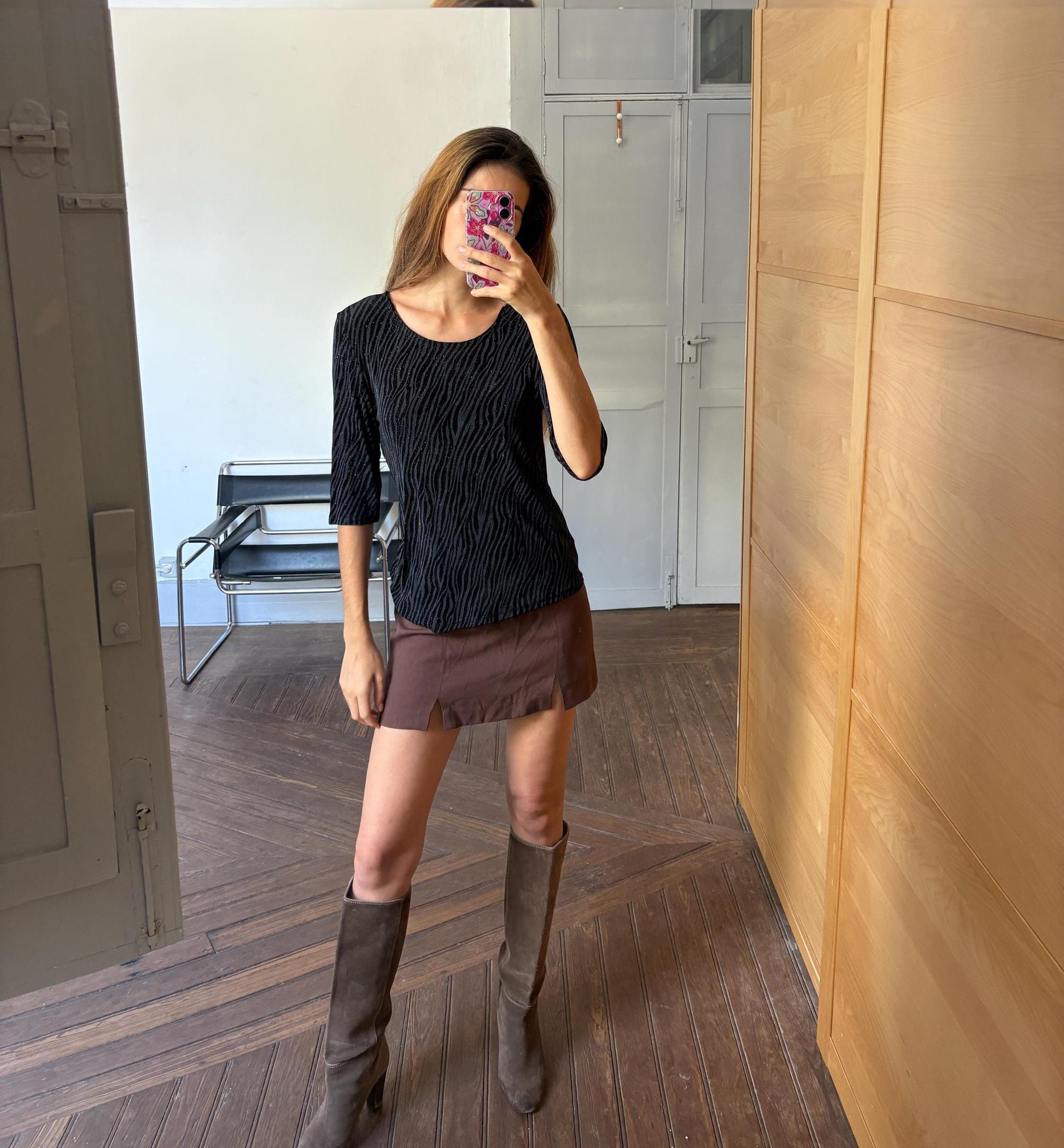 Vintage black zebra embellished women's shirt, 80s retro printed shirt