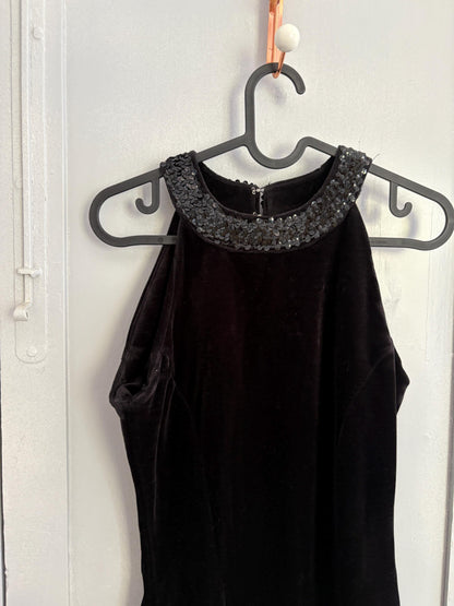 Vintage black velvet dress , Basic hourglass dress,