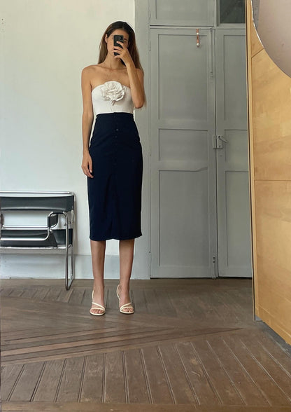 Navy Vintage High Waist Maxi Skirt — additional view 5