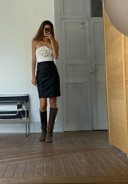 Vintage Black Leather Pencil Skirt — back view