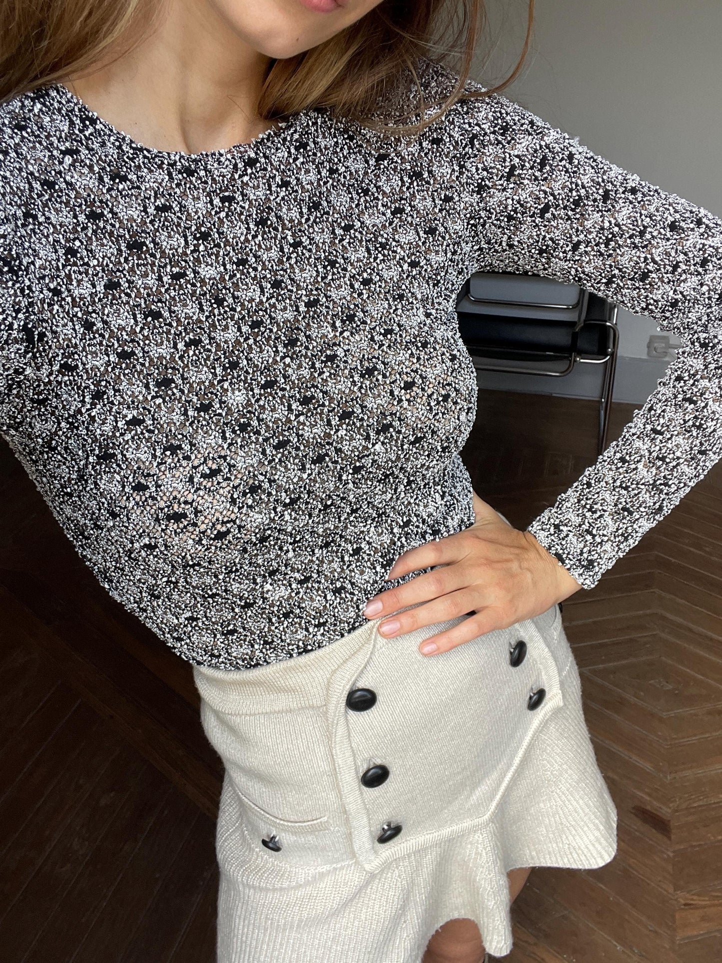 Vintage black and white tee, Y2K long sleeve shirt, Retro woman clothing