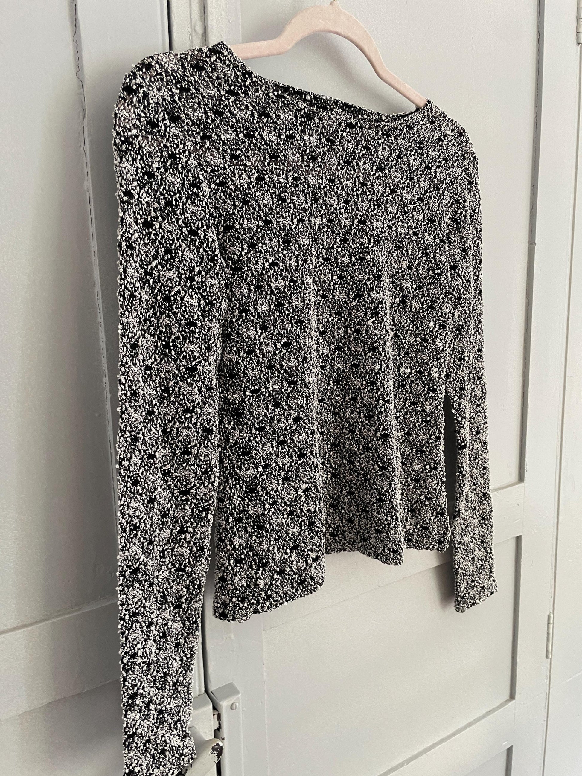 Vintage black and white tee, Y2K long sleeve shirt, Retro woman clothing