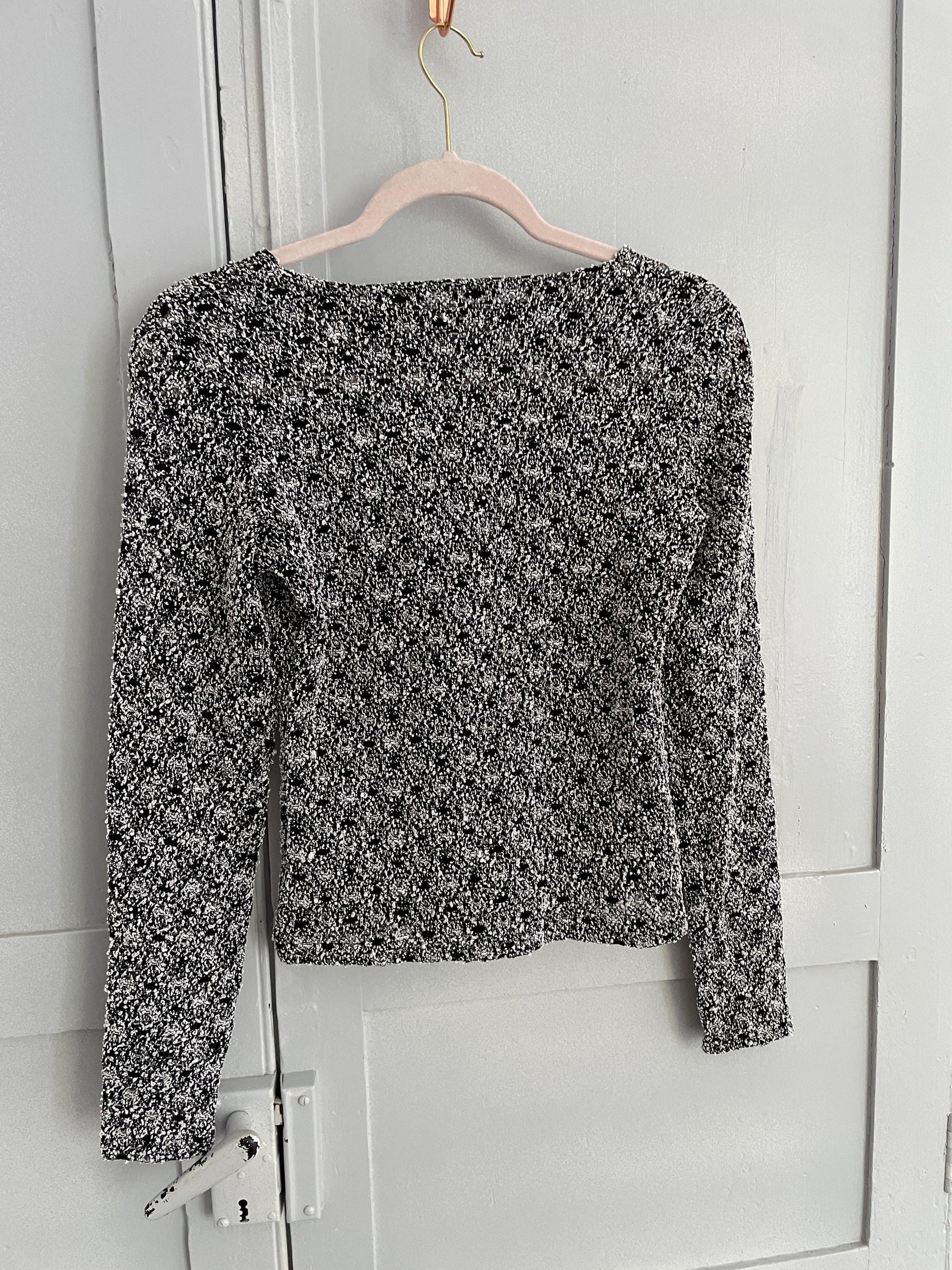 Vintage black and white tee, Y2K long sleeve shirt, Retro woman clothing