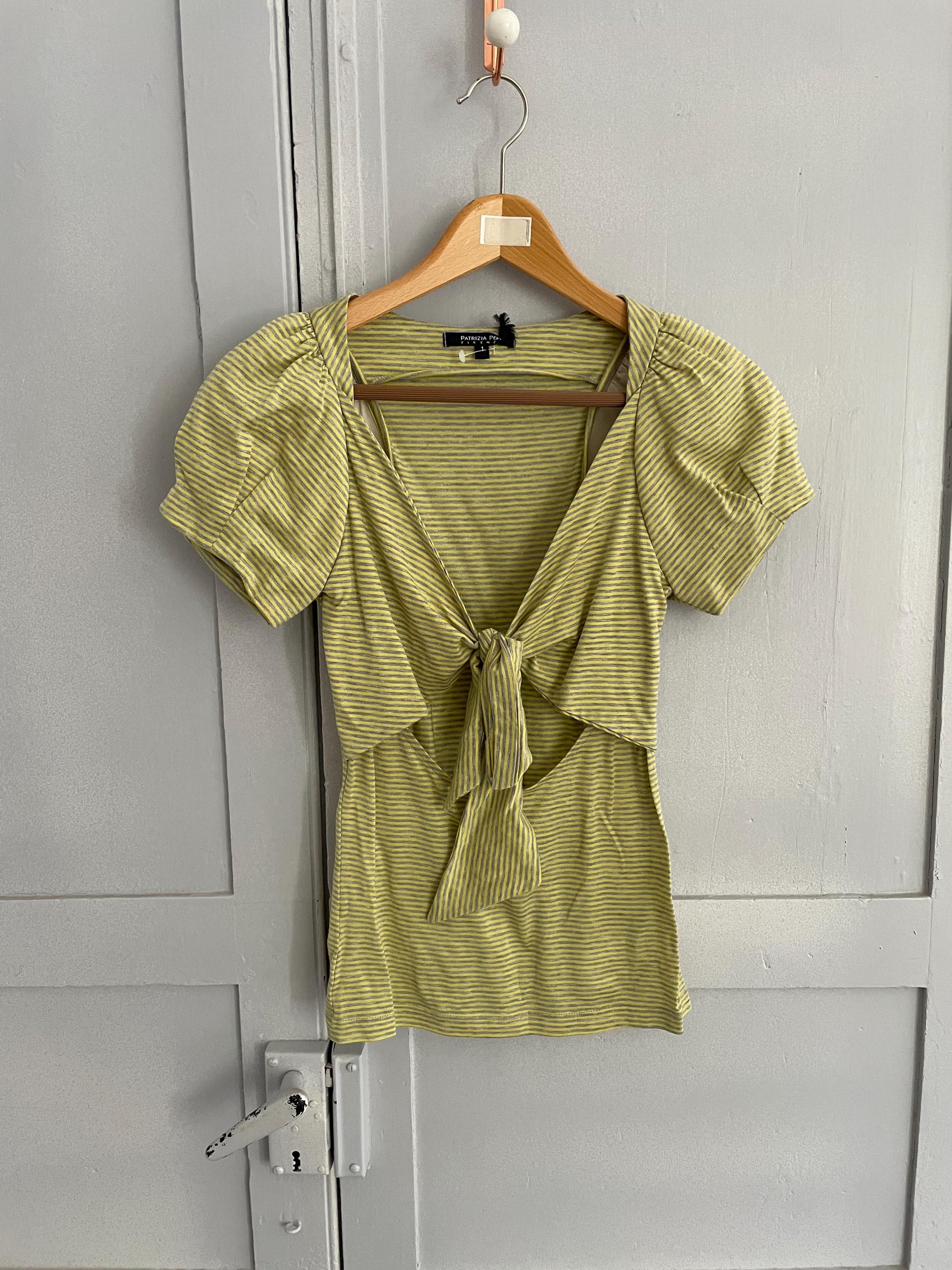 Vintage Patrizia pepe cotton top, Sexy open neckline woman t-shirt, striped designer summer tee