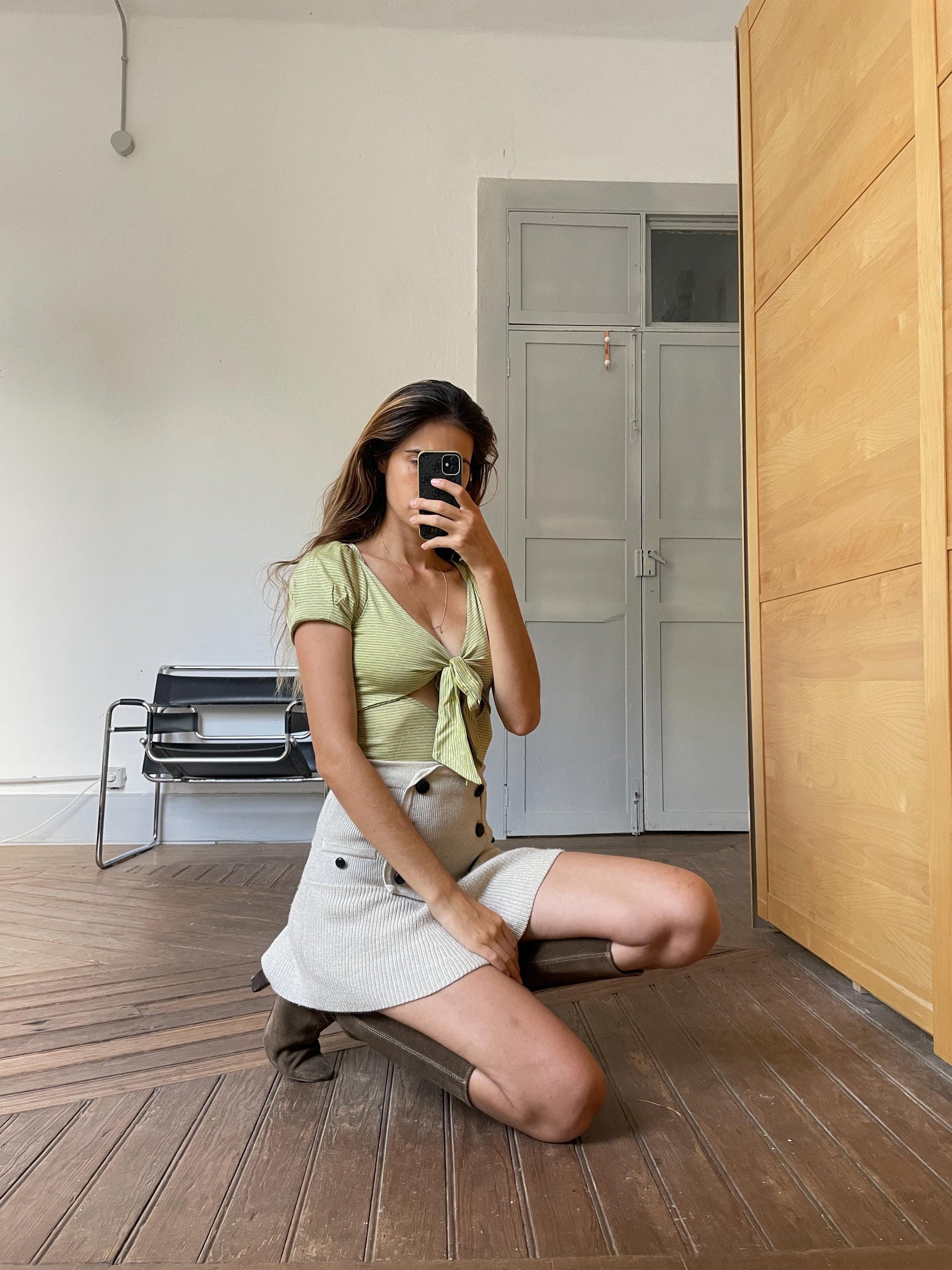 Vintage Patrizia pepe cotton top, Sexy open neckline woman t-shirt, striped designer summer tee