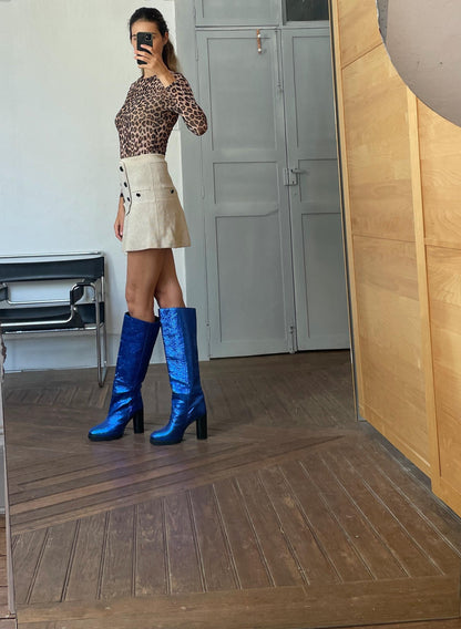 Leopard Print Sheer Vintage Blouse, Long Sleeve Top