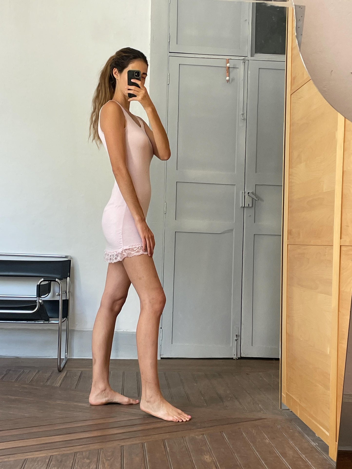 Super soft pink night slip, Romantic baby pink lace night wear, Comfortable night dress, Elegant sleepwear, Pastel pink pyjamas