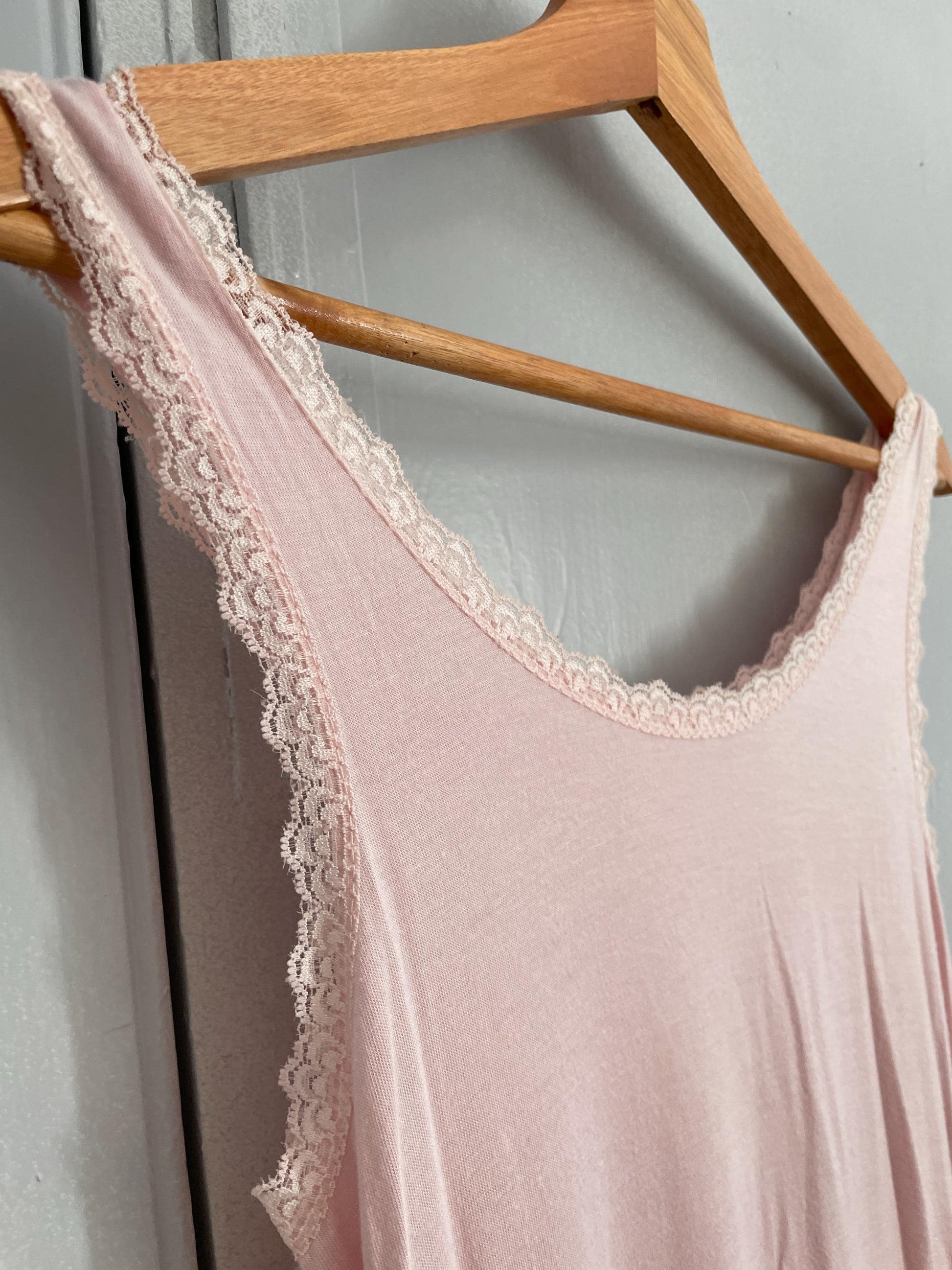 Super soft pink night slip, Romantic baby pink lace night wear, Comfortable night dress, Elegant sleepwear, Pastel pink pyjamas