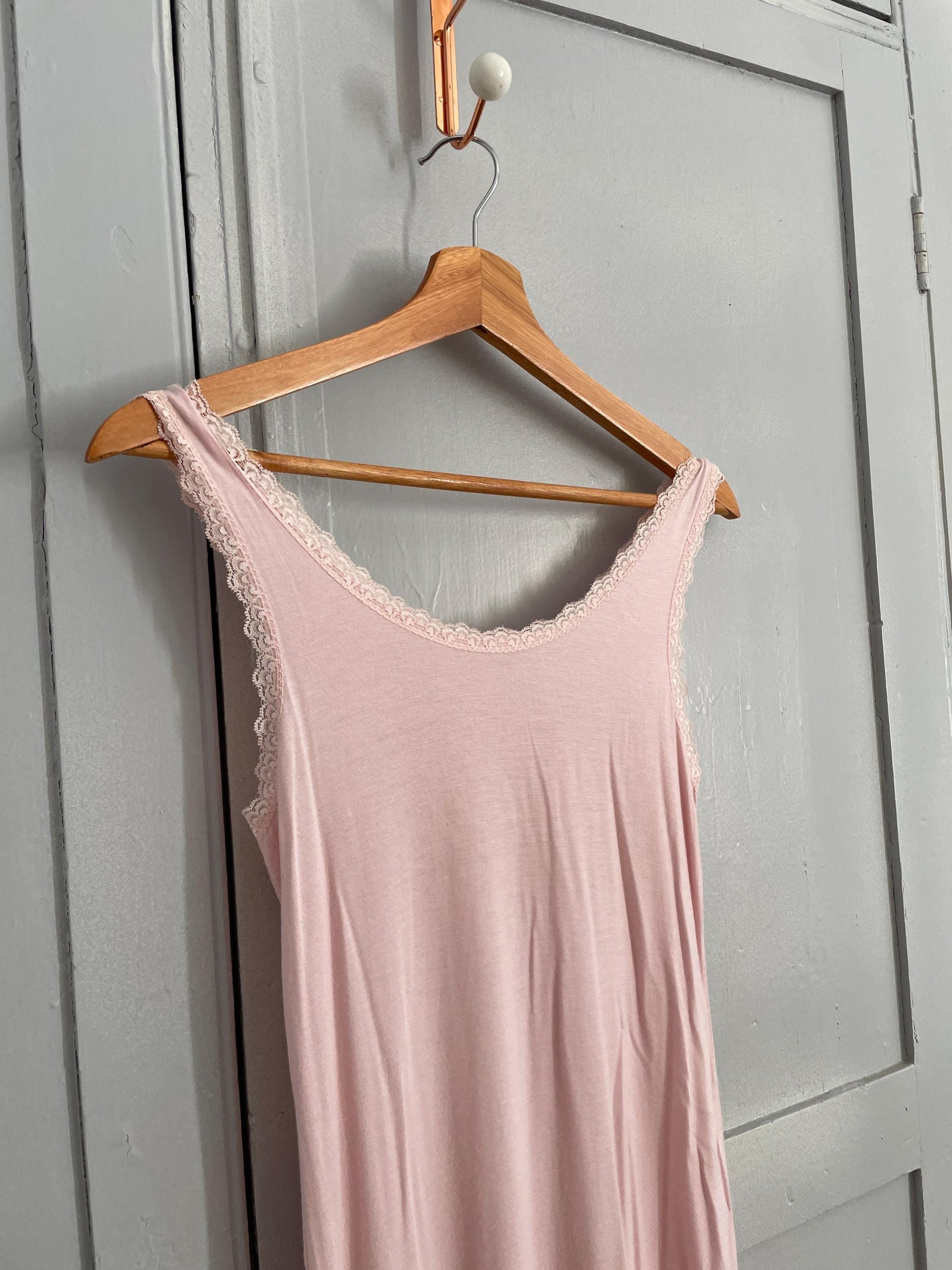 Super soft pink night slip, Romantic baby pink lace night wear, Comfortable night dress, Elegant sleepwear, Pastel pink pyjamas