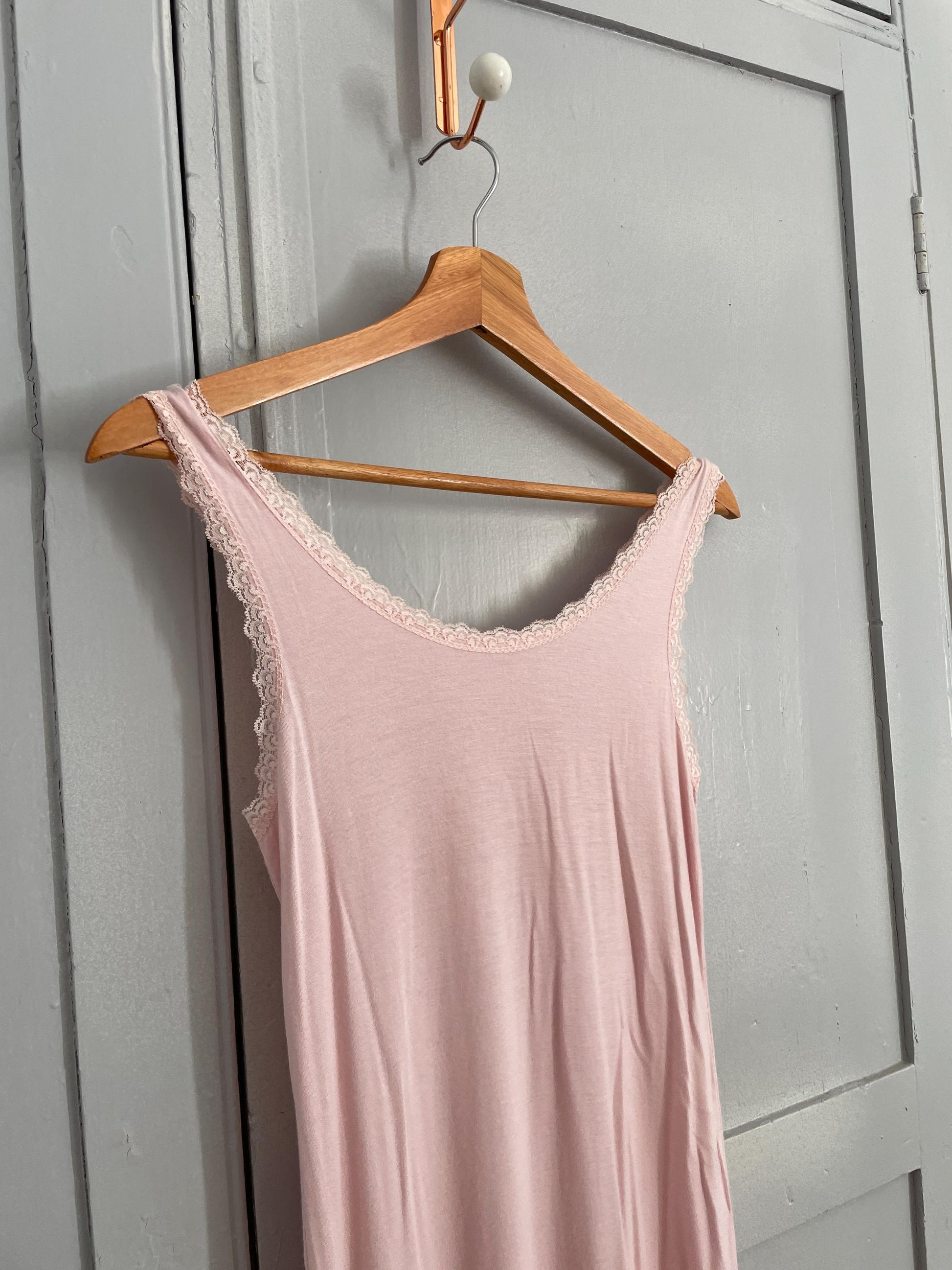 Super soft pink night slip, Romantic baby pink lace night wear, Comfortable night dress, Elegant sleepwear, Pastel pink pyjamas