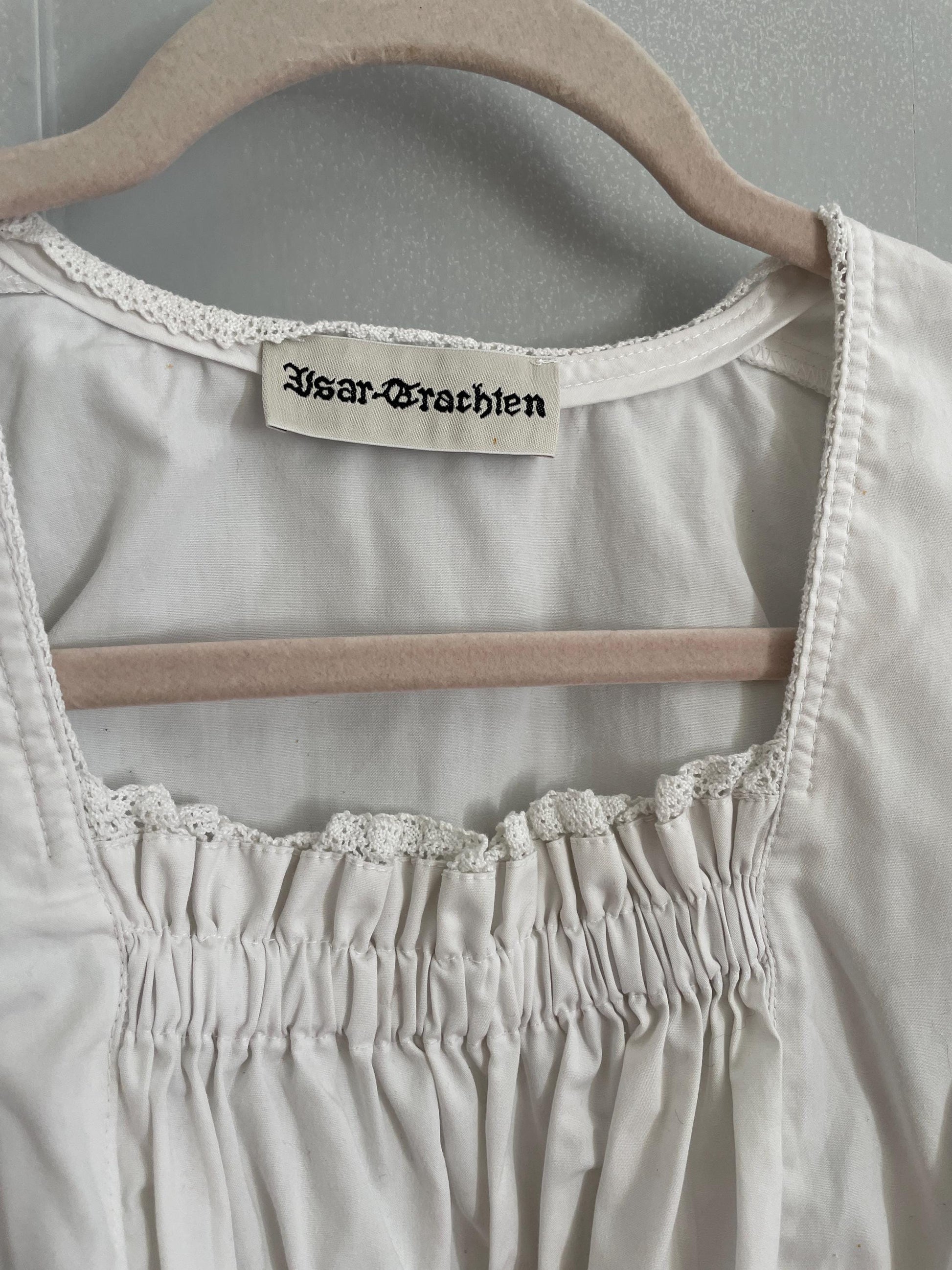Vintage white romantic trachten puff sleeve top, Sheer crop top, Cottage core blouse, Farm girl dirndl style, XS