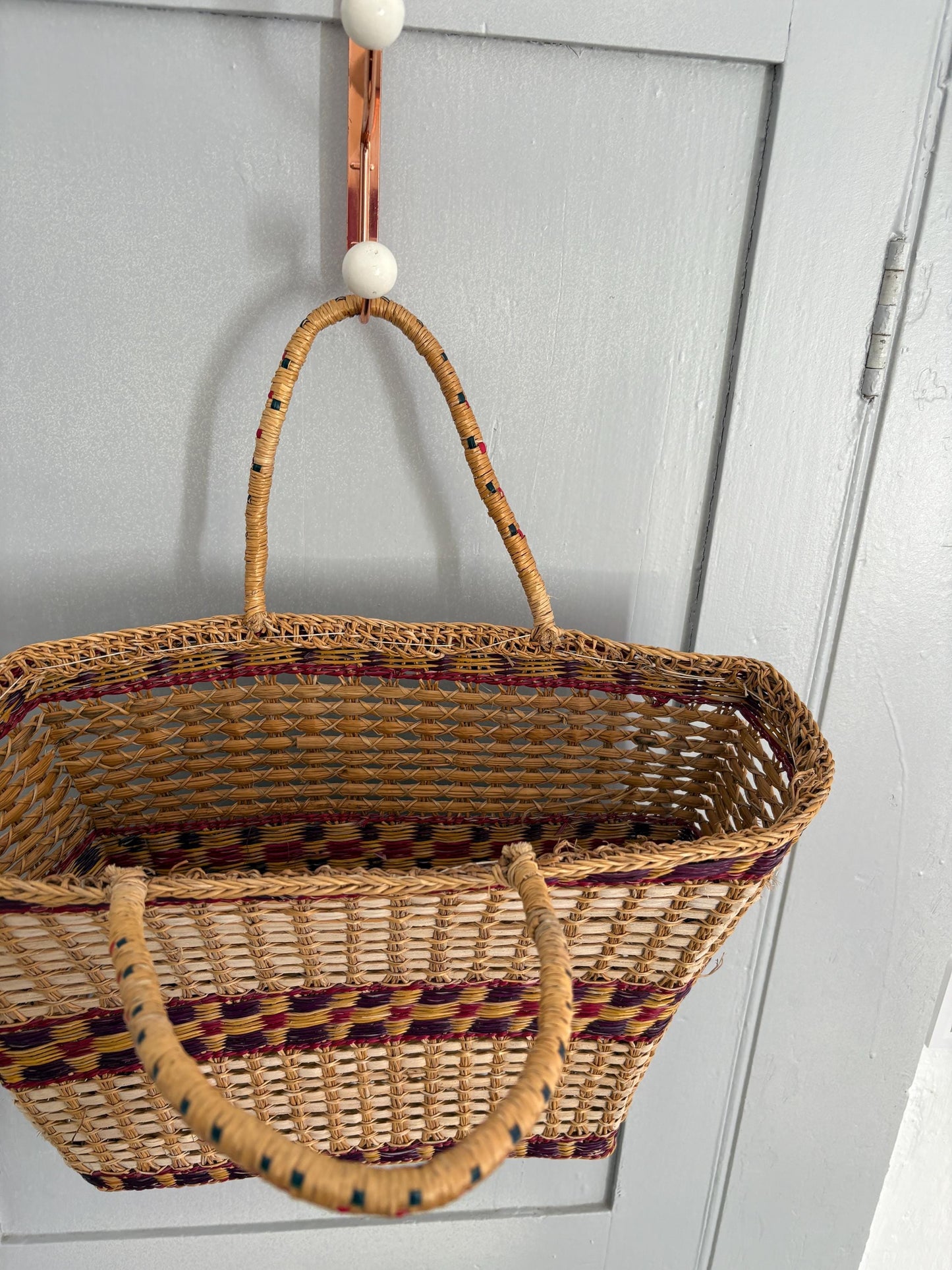 Vintage sisal woven shopper, Brown boho beach bag, Bohemian home decoration, Rattan market shoulder bag, Basket bag